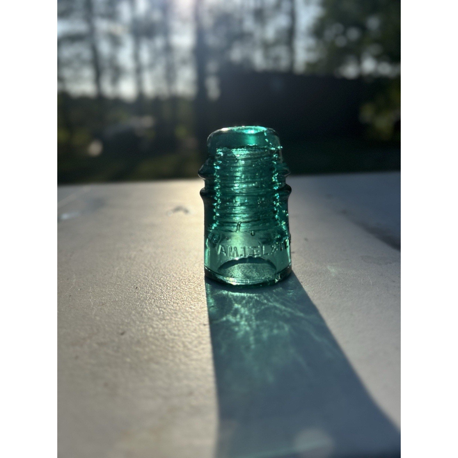 Rare vintage AM TEL TEL CO Elmer NJ insulator threading detail