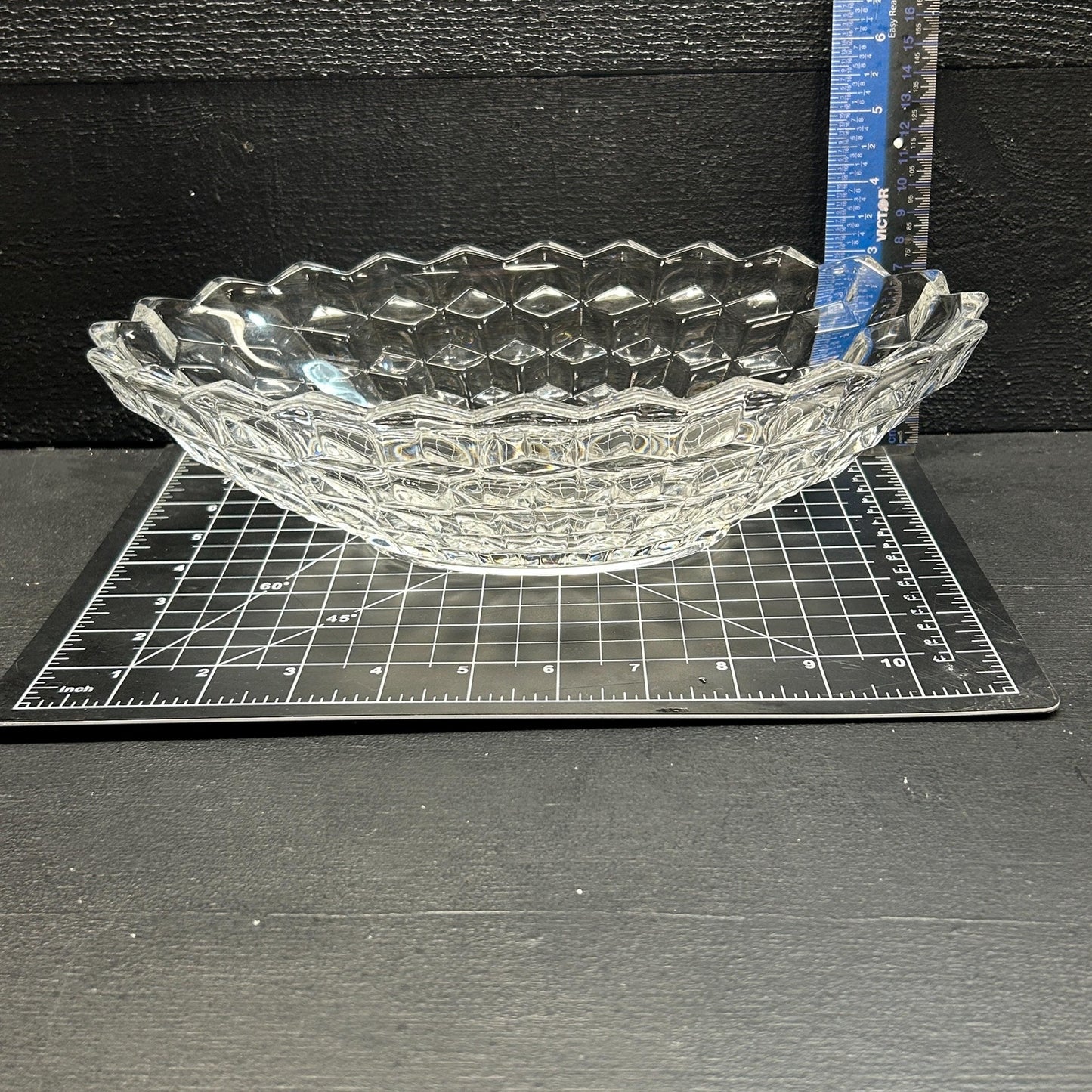 Vintage Fostoria American Clear Glass Oval Serving Bowl • Pressed Glass Cube Pattern • 9” Fruit or Salad Bowl • Elegant Tableware. Brilliant