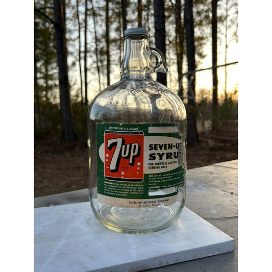 Rare Vintage 7 UP Soda Fountain Syrup With Paper Label One Gallon Jug Columbus Ohio