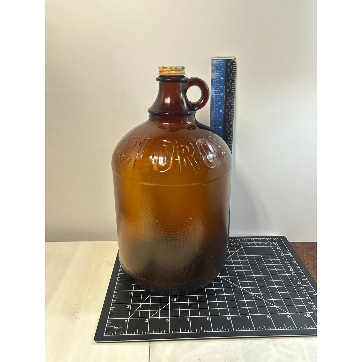 Lot of 2 Vintage Clorox Brown Glass Jugs – 1 Gallon & Half Gallon, Embossed Amber Bottles w/ Original Caps, 1940s–1950s Bleach Bottles