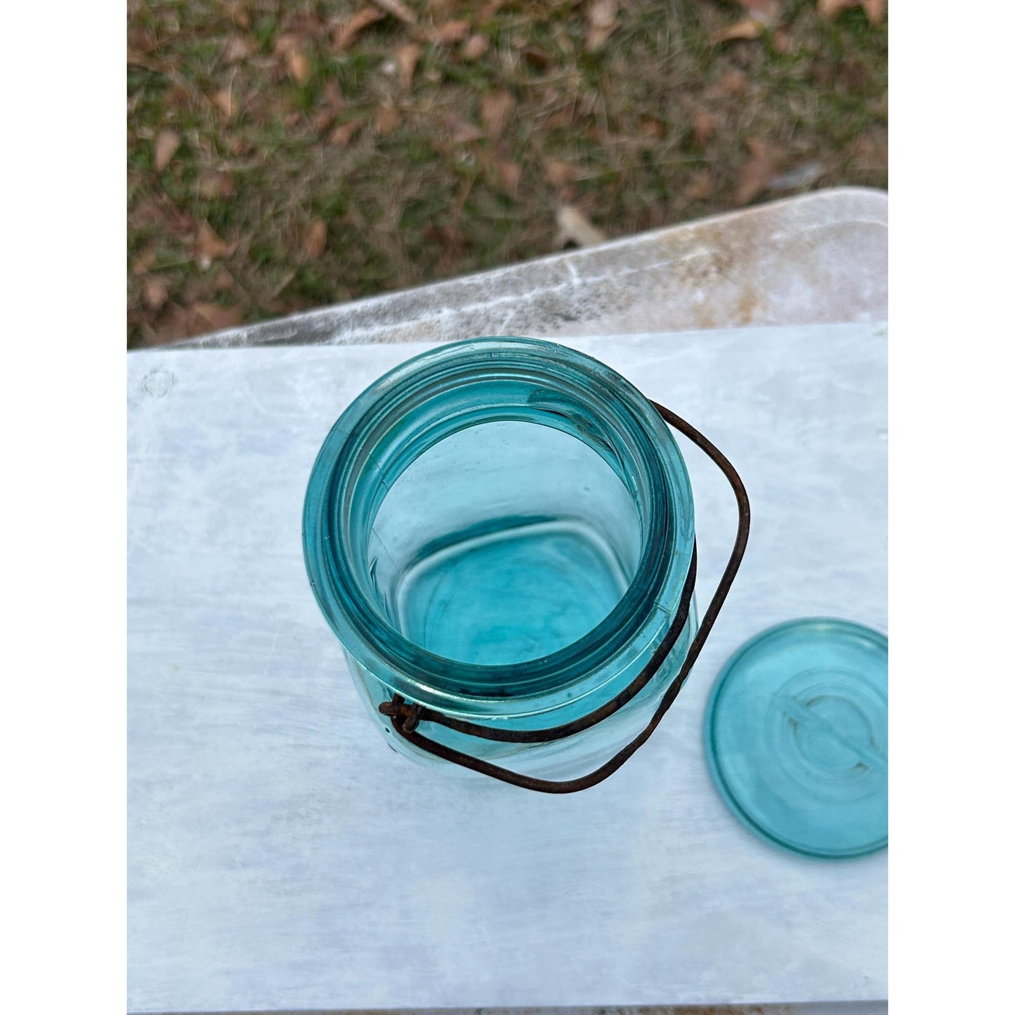 Ball Ideal Square Aqua Glass Mason Jar w/ Wire Bail & Glass Lid