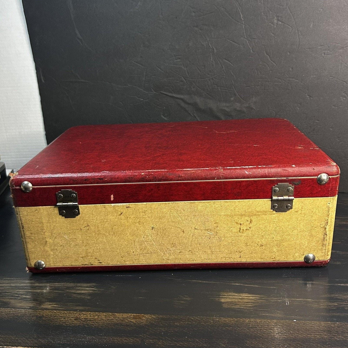 Vintage 1950s Red Vanity Train Case Hard Shell Makeup Case Bakelite Handle Travel Case