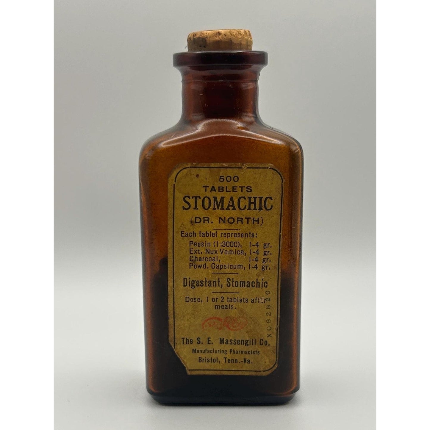 Antique Dr. North Stomachic Tablets Bottle Massengill Bristol TN Amber Glass