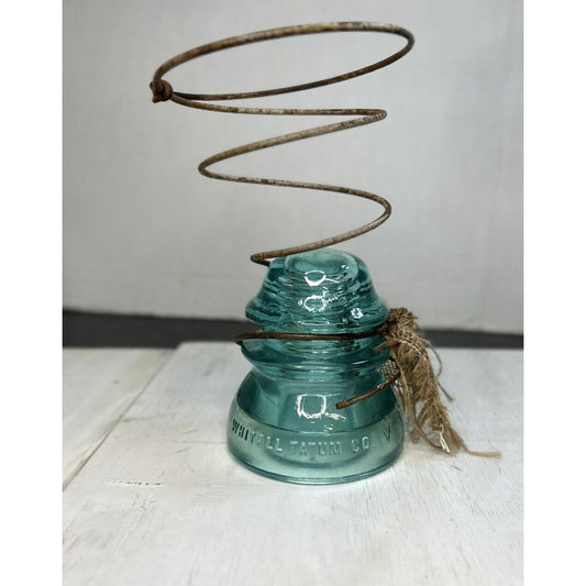 Vintage Glass Insulator Whitall Tatum No 1 Light Green USA with Metal Swirl