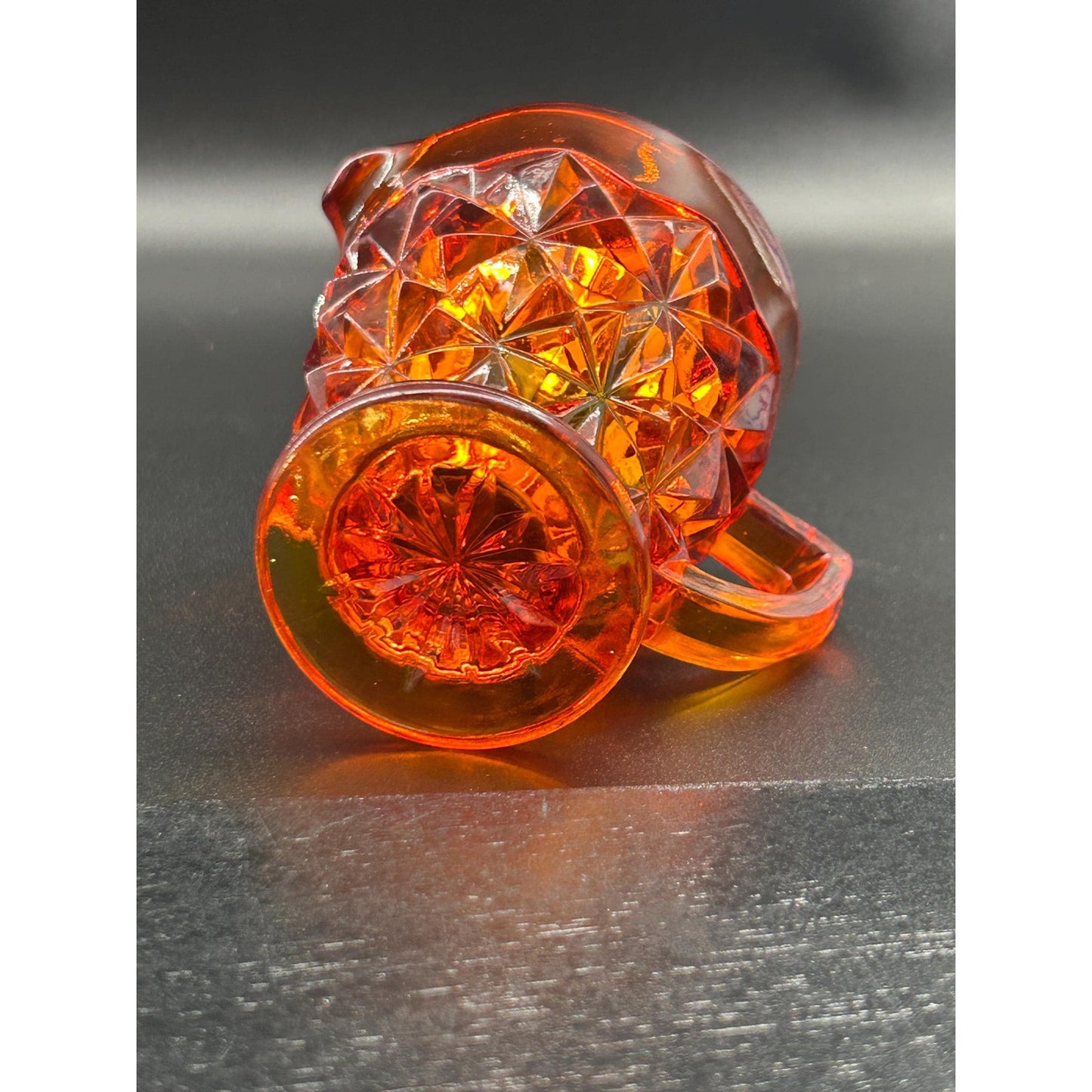 Vintage Amberina Glass Creamer | UV Reactive | Diamond Cut Pressed Glass | Footed Cream Pitcher