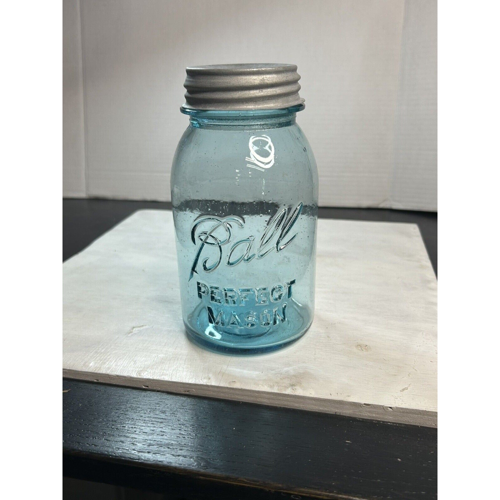 Rare early Ball blue Perfect Mason jar natural light