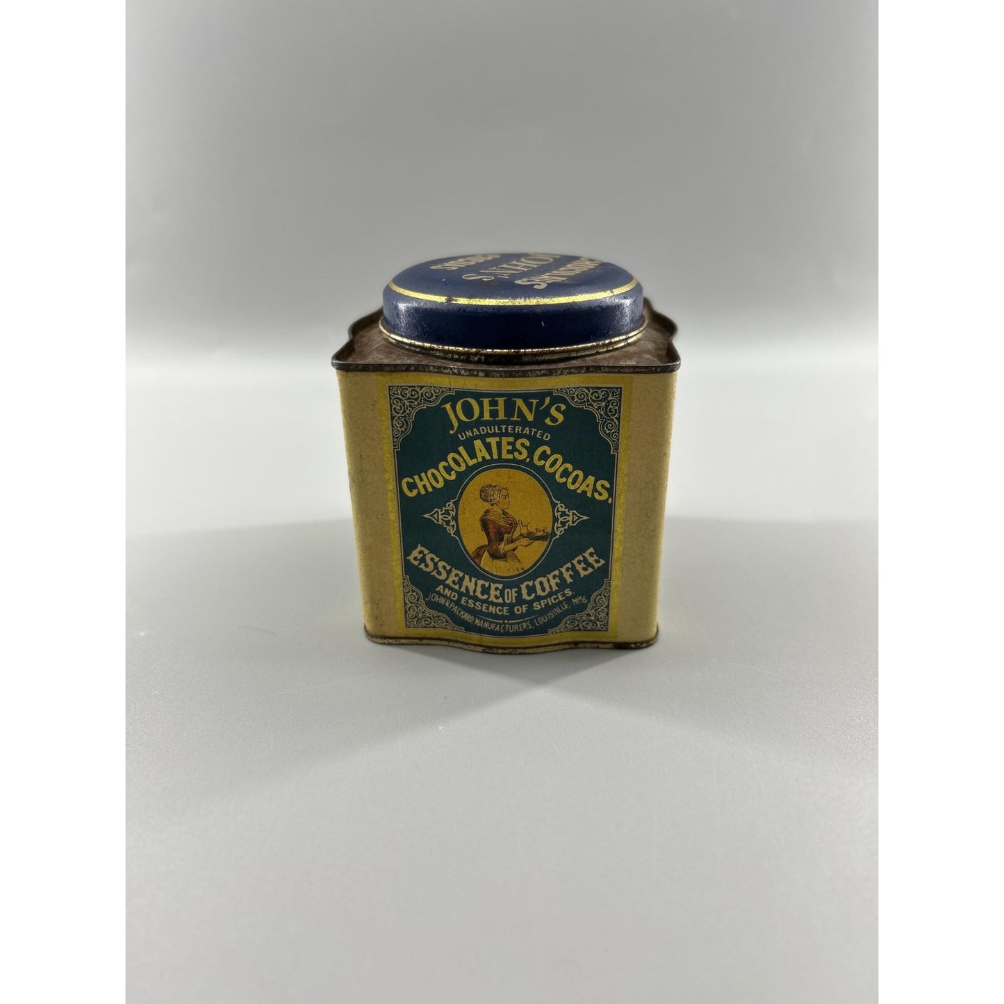 Antique John Packard Essence of Coffee Tin Victorian Advertising Louisville KY