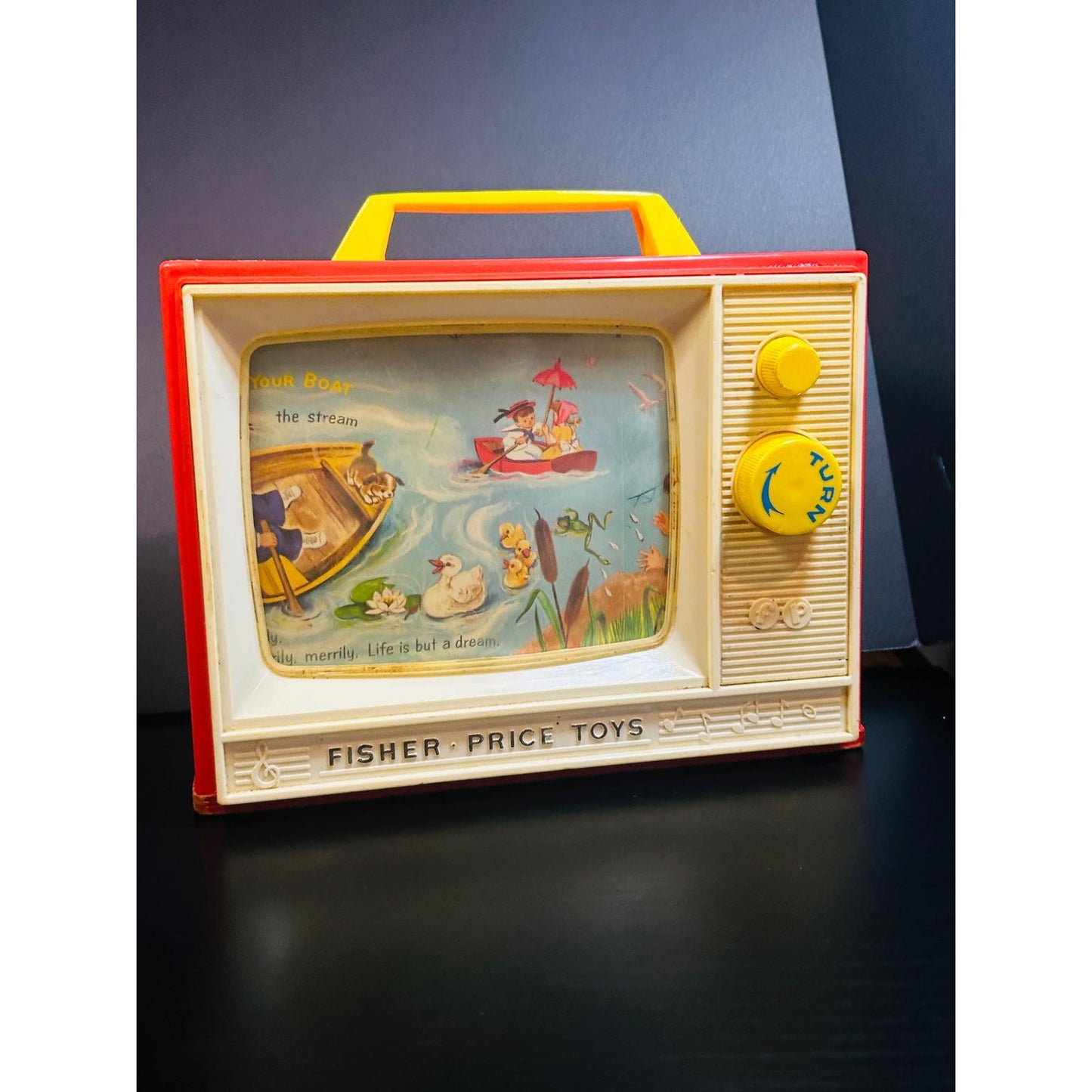 Vintage Fisher-Price Two Tune Music Box TV #114 – London Bridge & Row Row Row Your Boat – Working