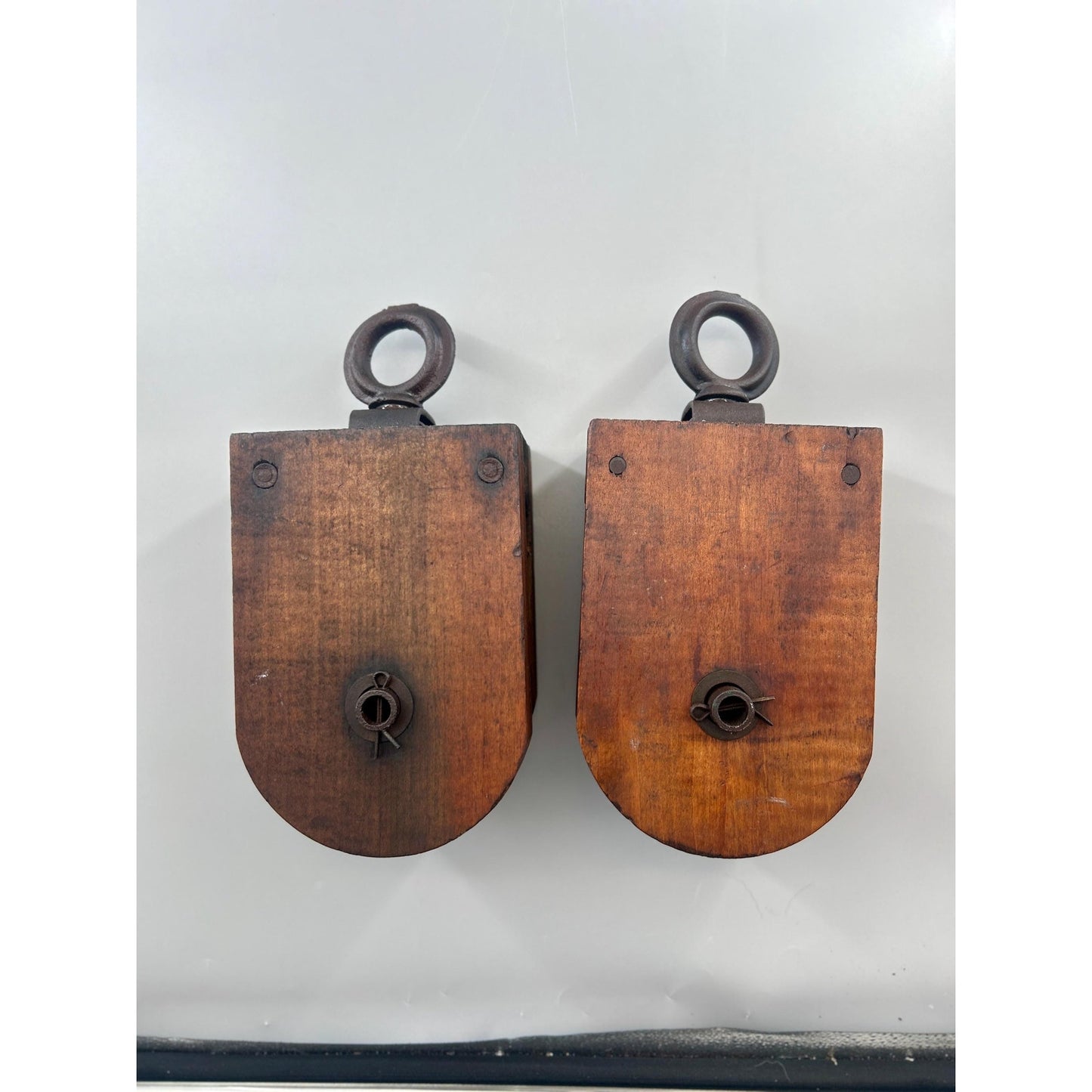 Antique Wooden Barn Pulley Block Pair Primitive Farm Hay Trolley Pulleys Rustic Industrial Farmhouse Decor Architectural Salvage