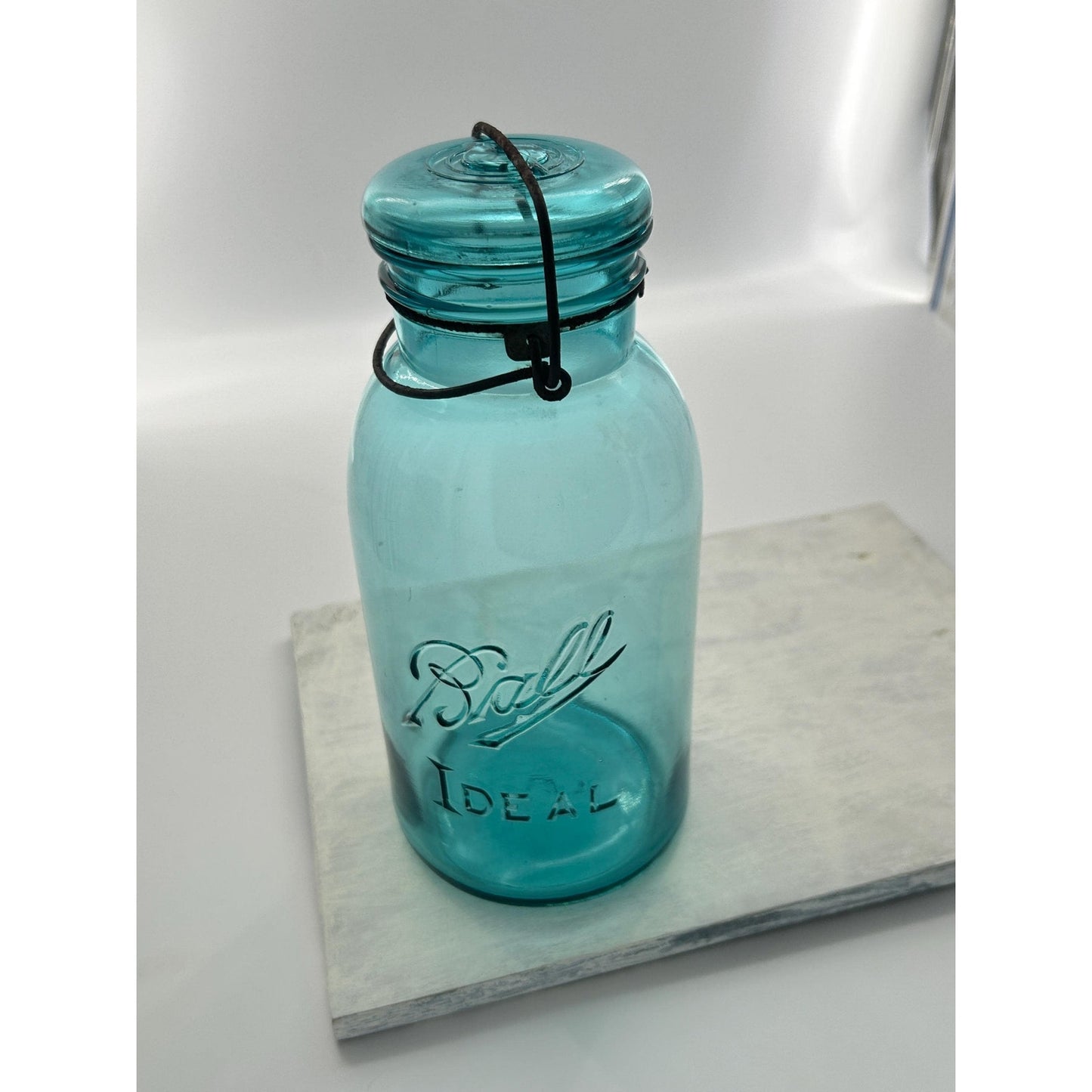 Ball Ideal Aqua Glass Mason Jar w/ Wire Bail Rustic Farmhouse Decor