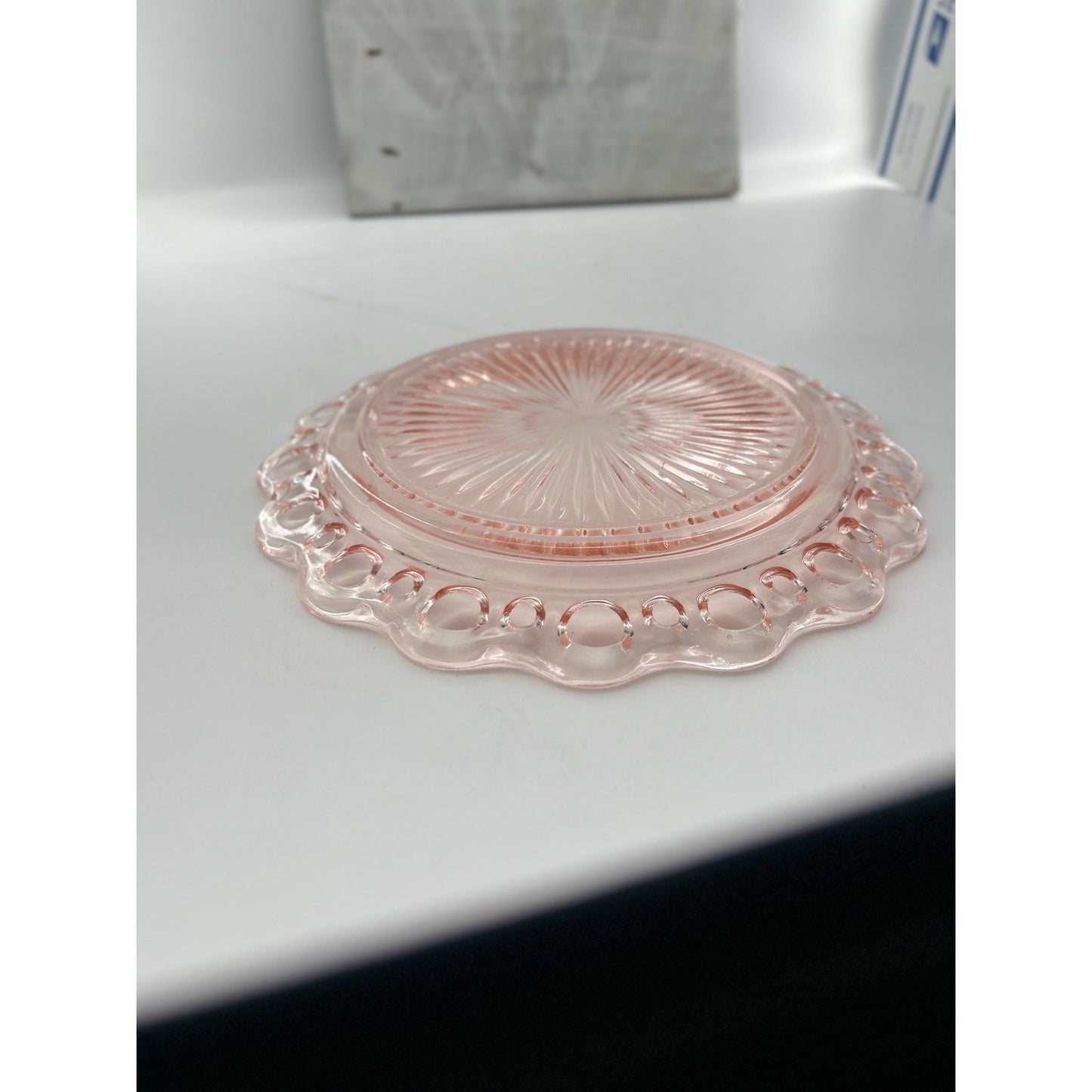 Pink Depression Glass Plate 1930s Art Deco Pressed Glass Serving Dish Scalloped Rim Vintage Collectible Glassware