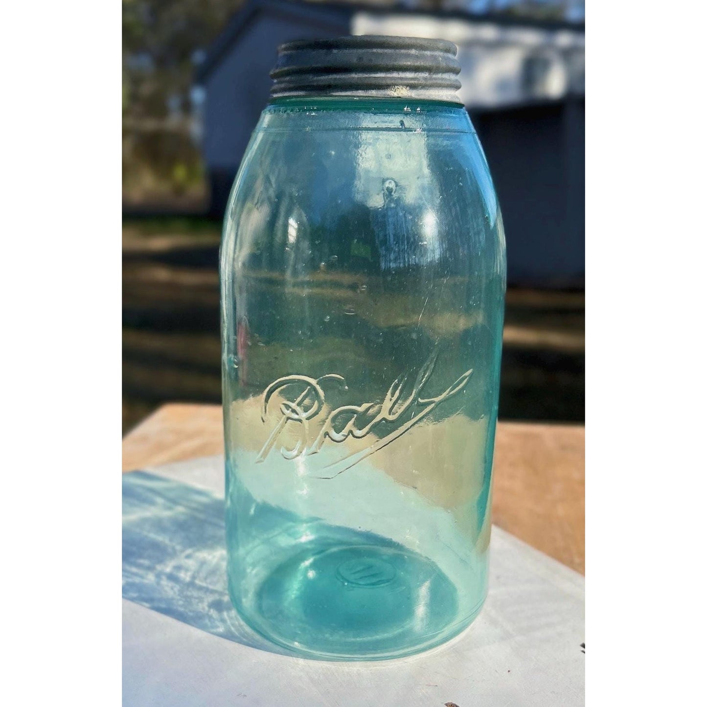 Antique Ball Triple L Half Gallon Aqua Mason Jar 1900–1910 Early Script Ball Bros Original Zinc Lid