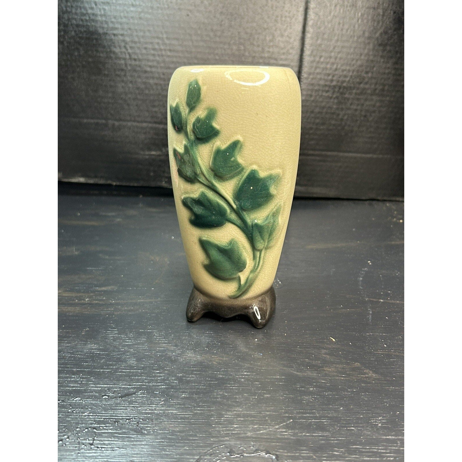Vintage Porcelain Floral Leaf Vine Flower Vase 8 Inch