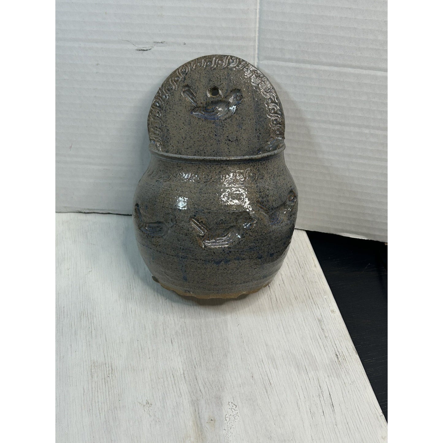 Vintage Mid-Century Signed Folk Art Wall Planter — PEA Art Deco Pottery — Mexico