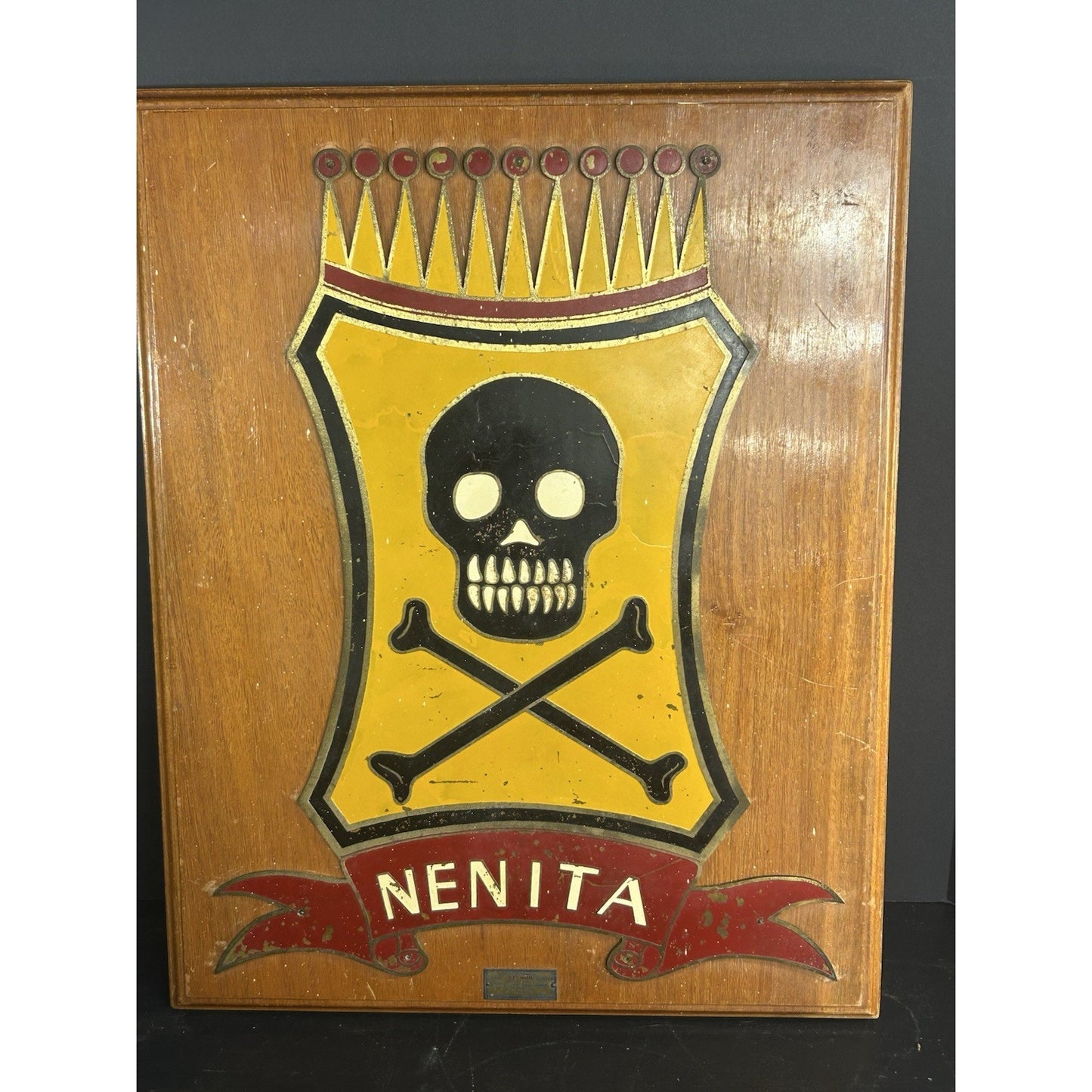 Vintage WWII NENITA EL ORO Military Plaque Philippines 1940s Wood Metal Engraved