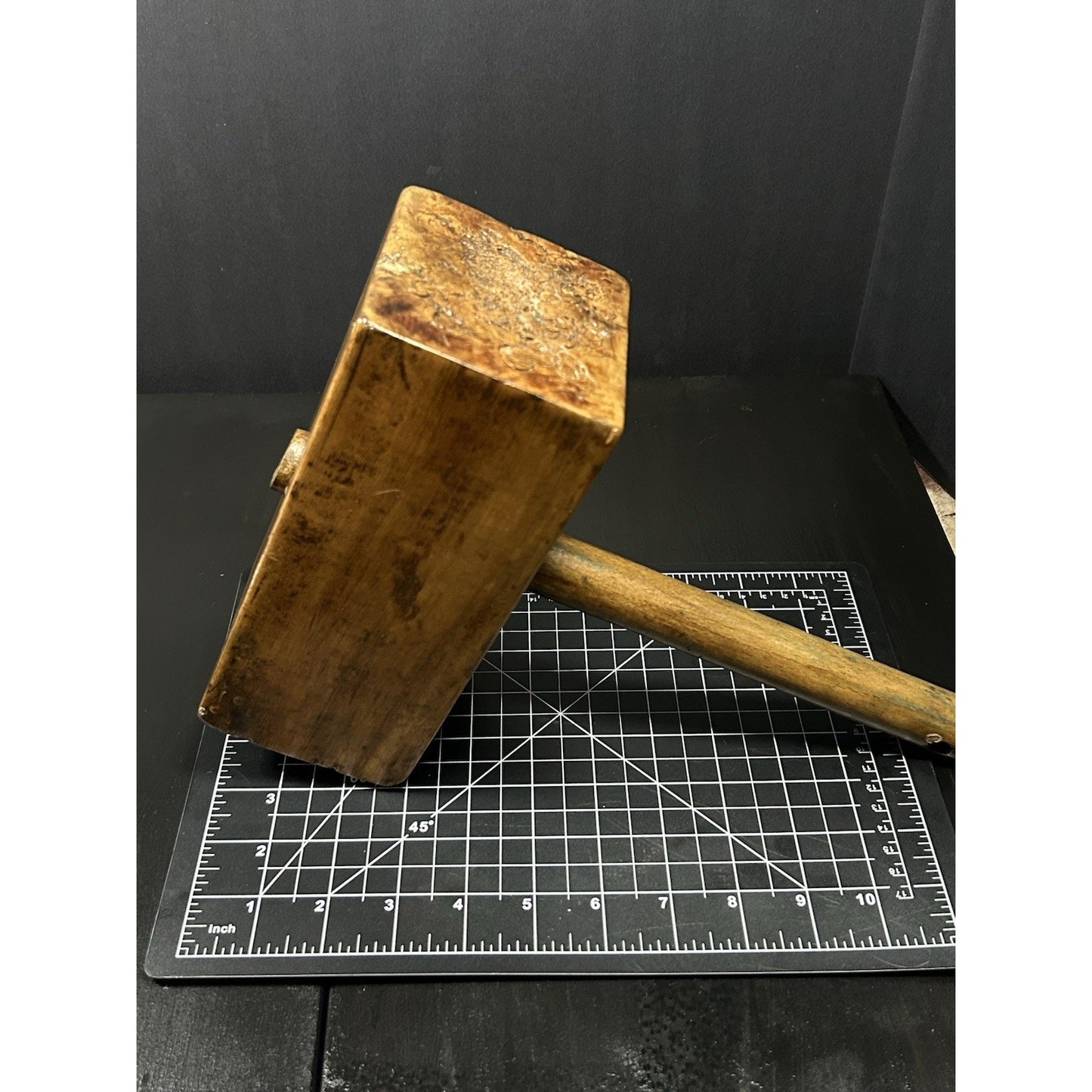 Antique joiner's mallet full-length view, early-American woodworking tool