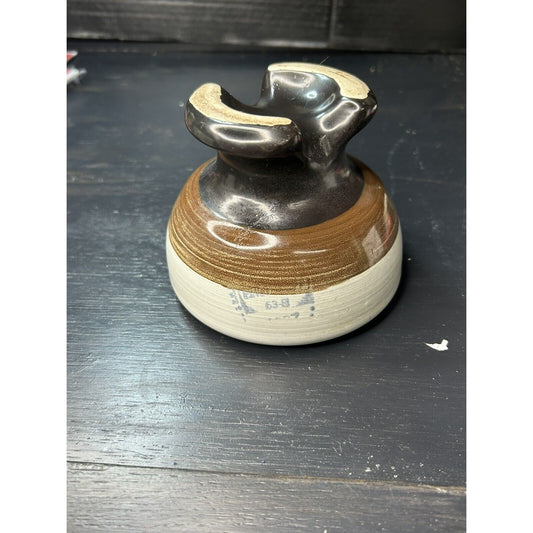 Antique Pinco Ceramic Insulator Tri Color Glaze Black Brown Gray