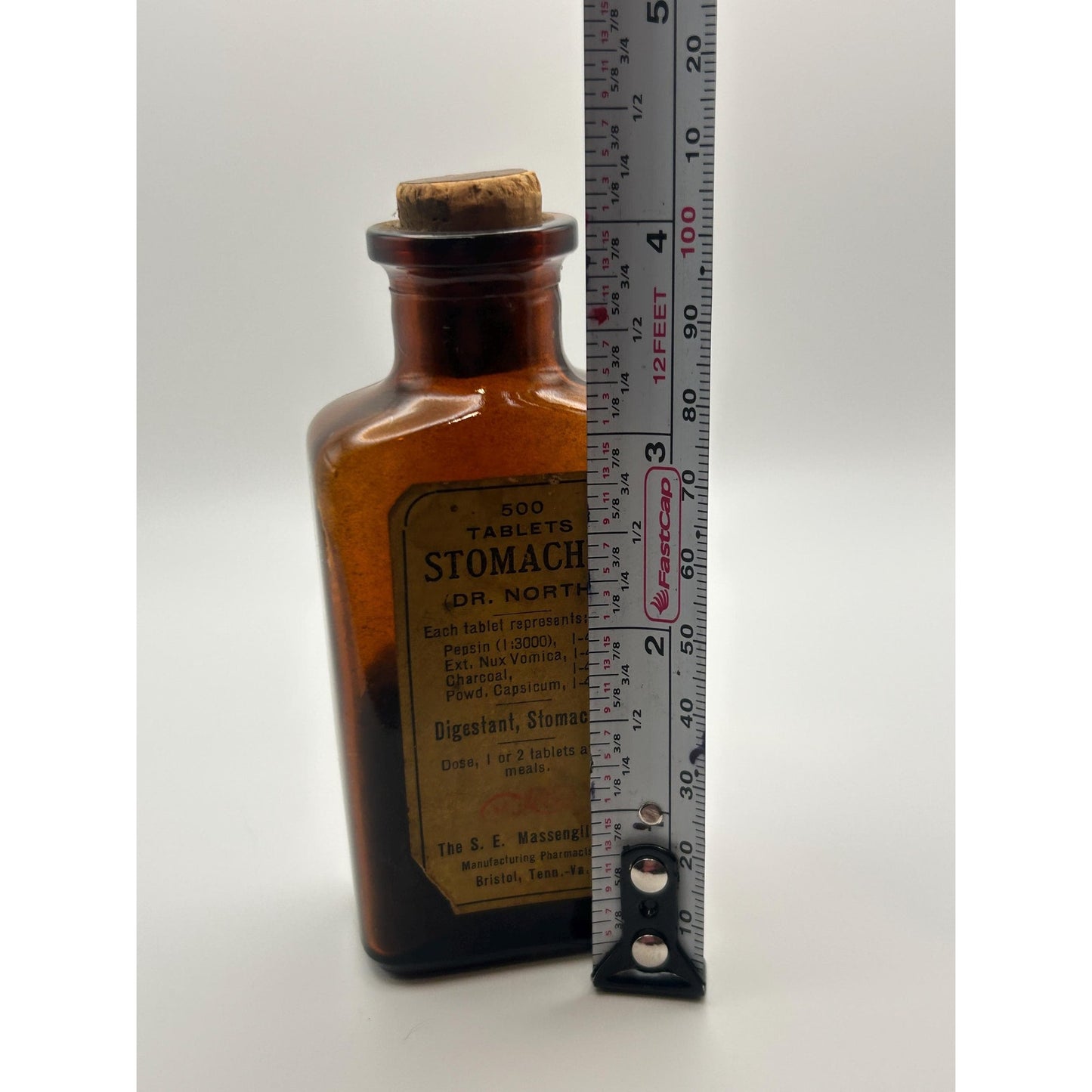 Antique Dr. North Stomachic Tablets Bottle Massengill Bristol TN Amber Glass