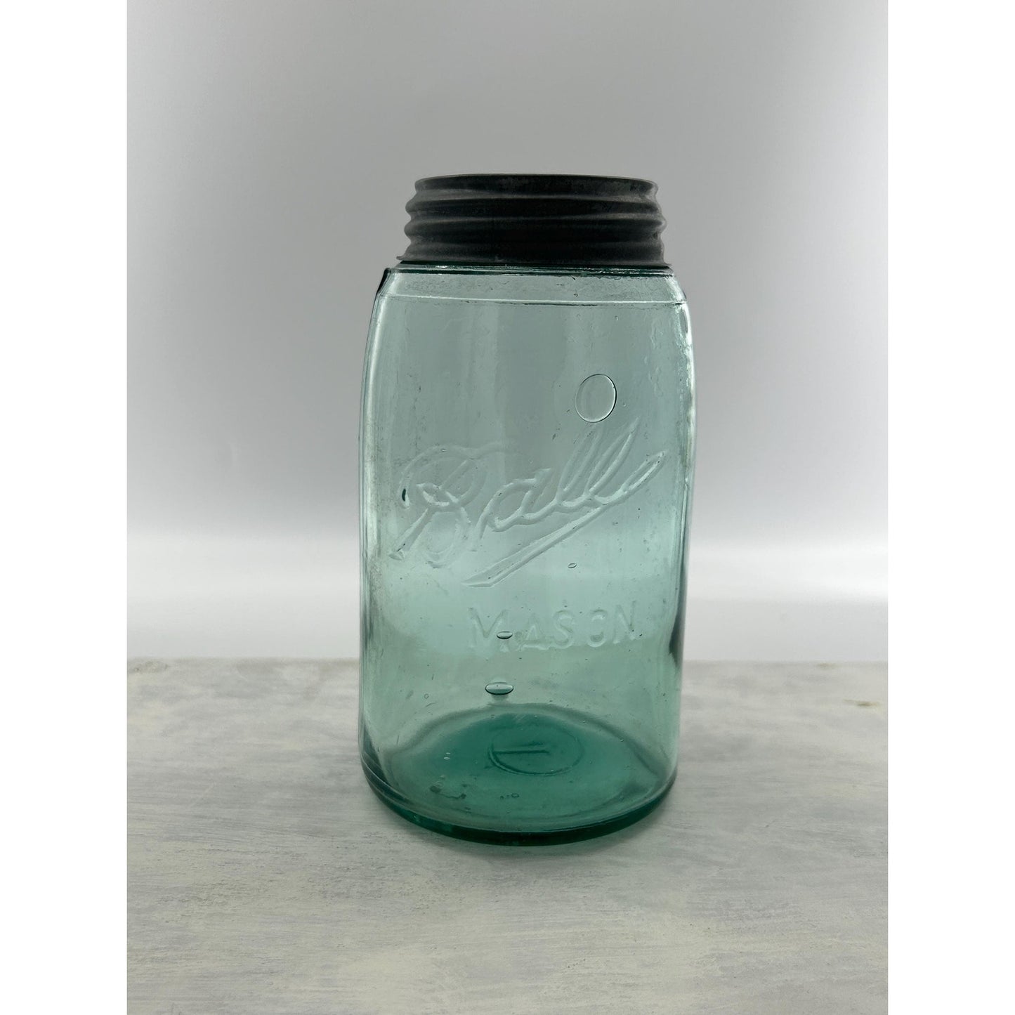 Vintage Ball Triple L Mason Jar Aqua Blue Quart Seed Bubbles Zinc Lid
