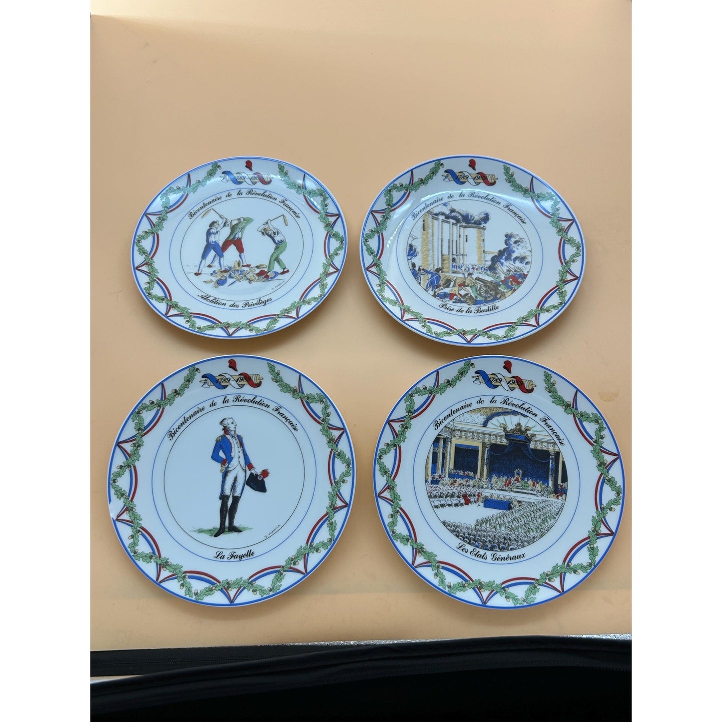 French Revolution Bicentennial Plate Set • Apilco France Porcelain • Bastille Lafayette Estates General • 1989 Wall Decor
