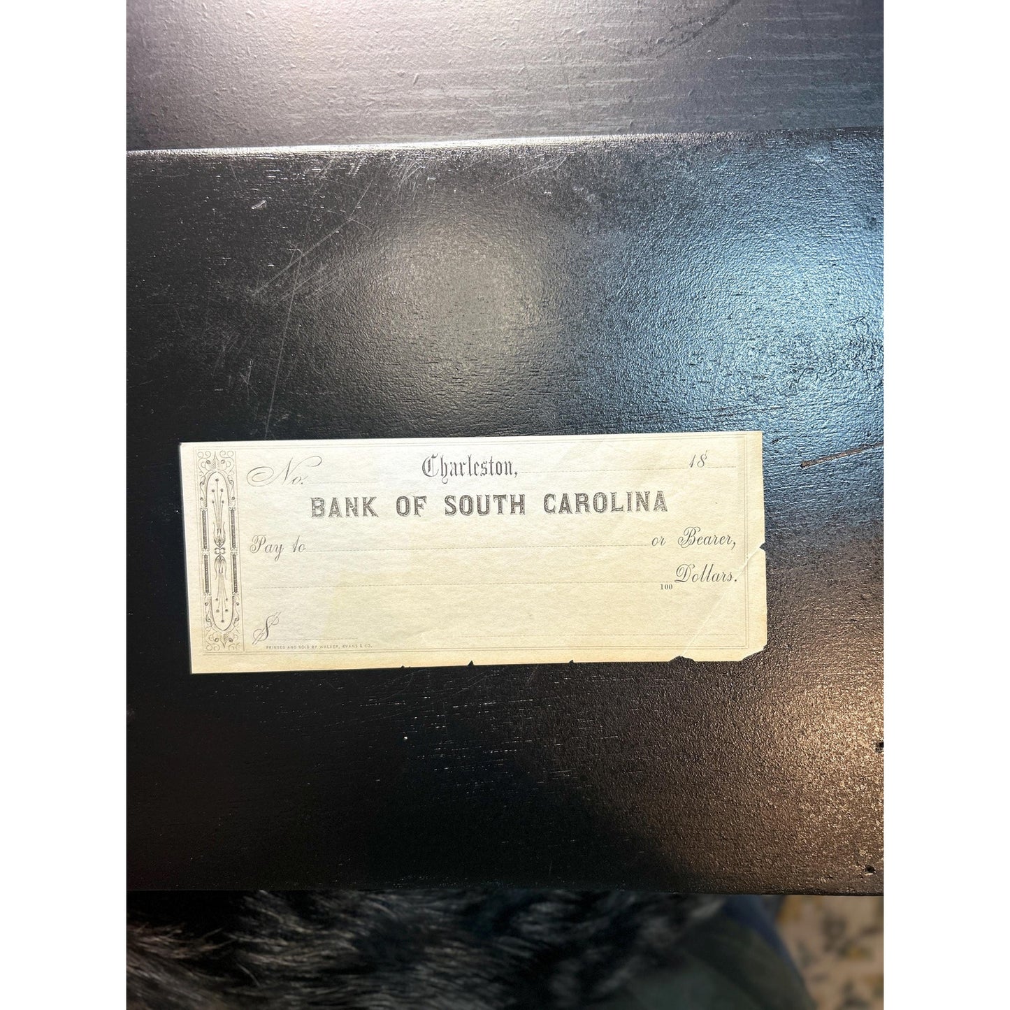 Antique Bank of South Carolina Check Charleston SC | 1800s Blank Bank Note Form | Southern Ephemera Paper Collectible. Very rare civil war!