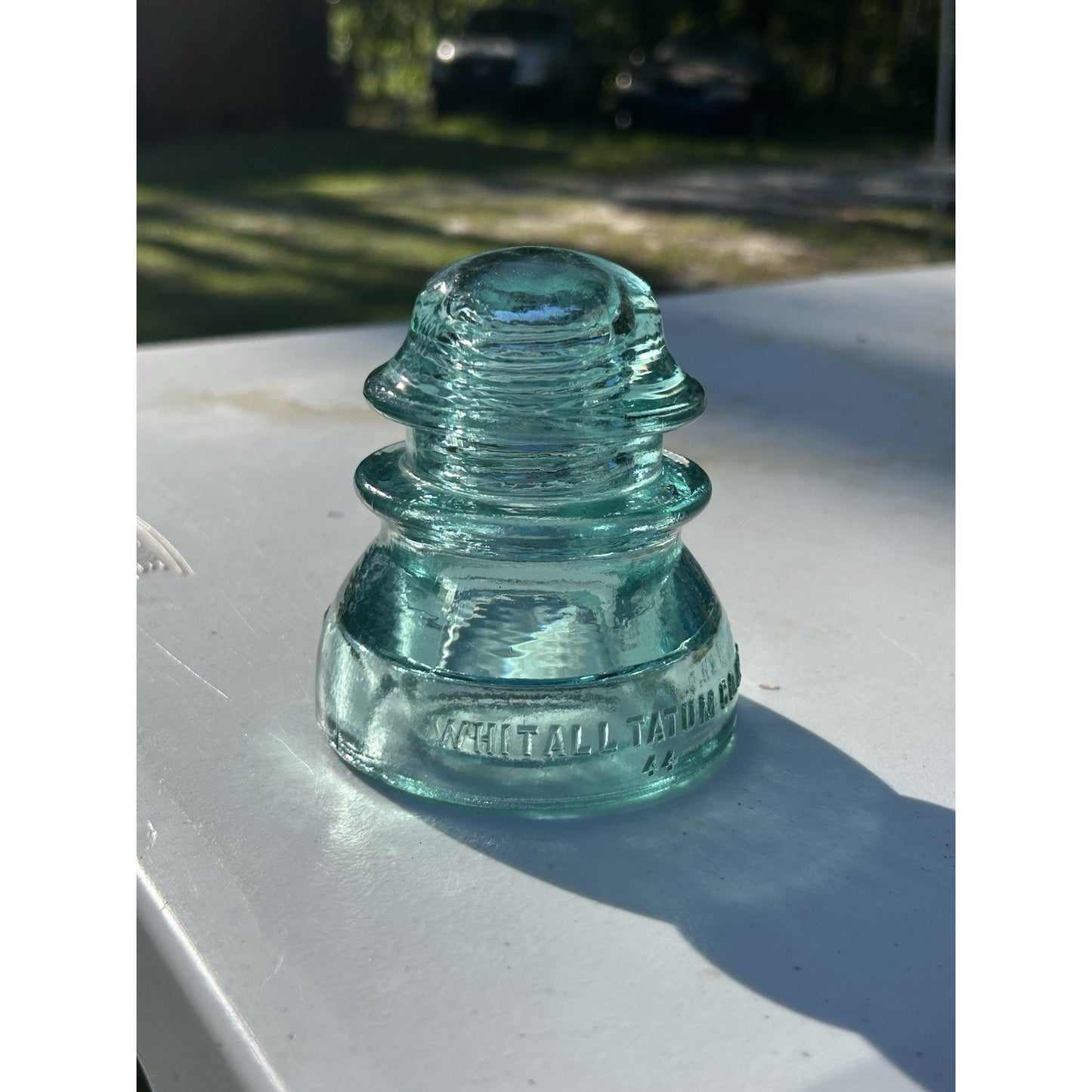 Antique Whitall Tatum insulator inner skirt threading close up