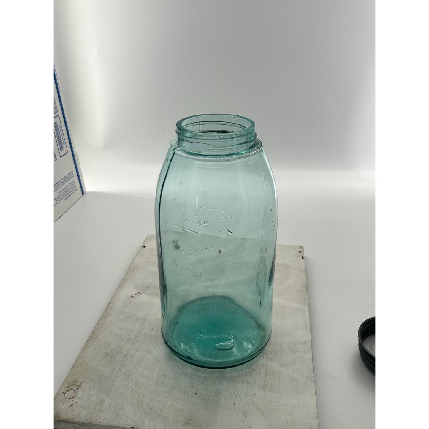 Antique Ball Mason Half Gallon Aqua Blue Triple L Script 1910–1923 Shoulder Seal Zinc Lid Large Early Collector Fruit Jar. Underlined Script