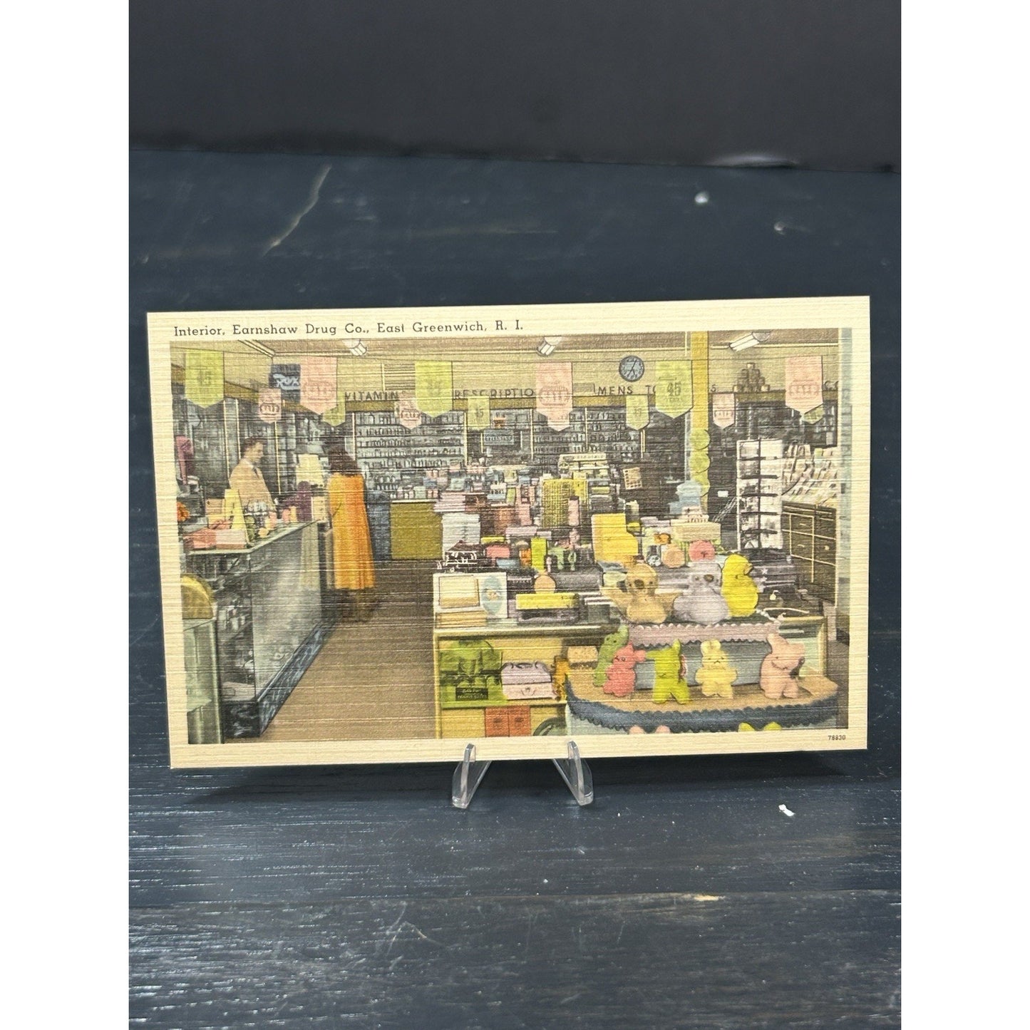 Vintage 1930s EARNSHAW DRUG STORE INTERIOR EAST GREENWICH RHODE ISLAND POSTCARD