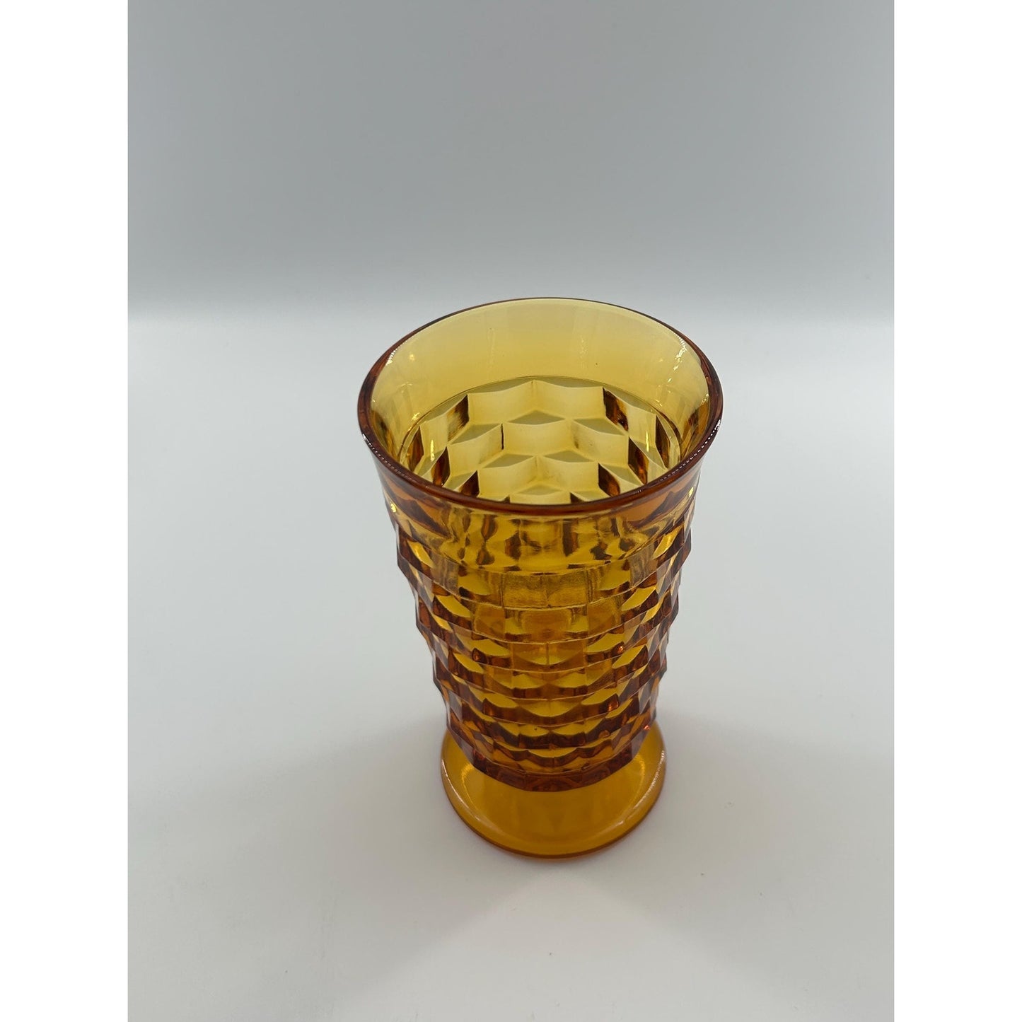 Mid Century Modern Amber Glass Vase | Tall Footed Diamond Pattern Vase | MCM Golden Yellow Art Glass Decor