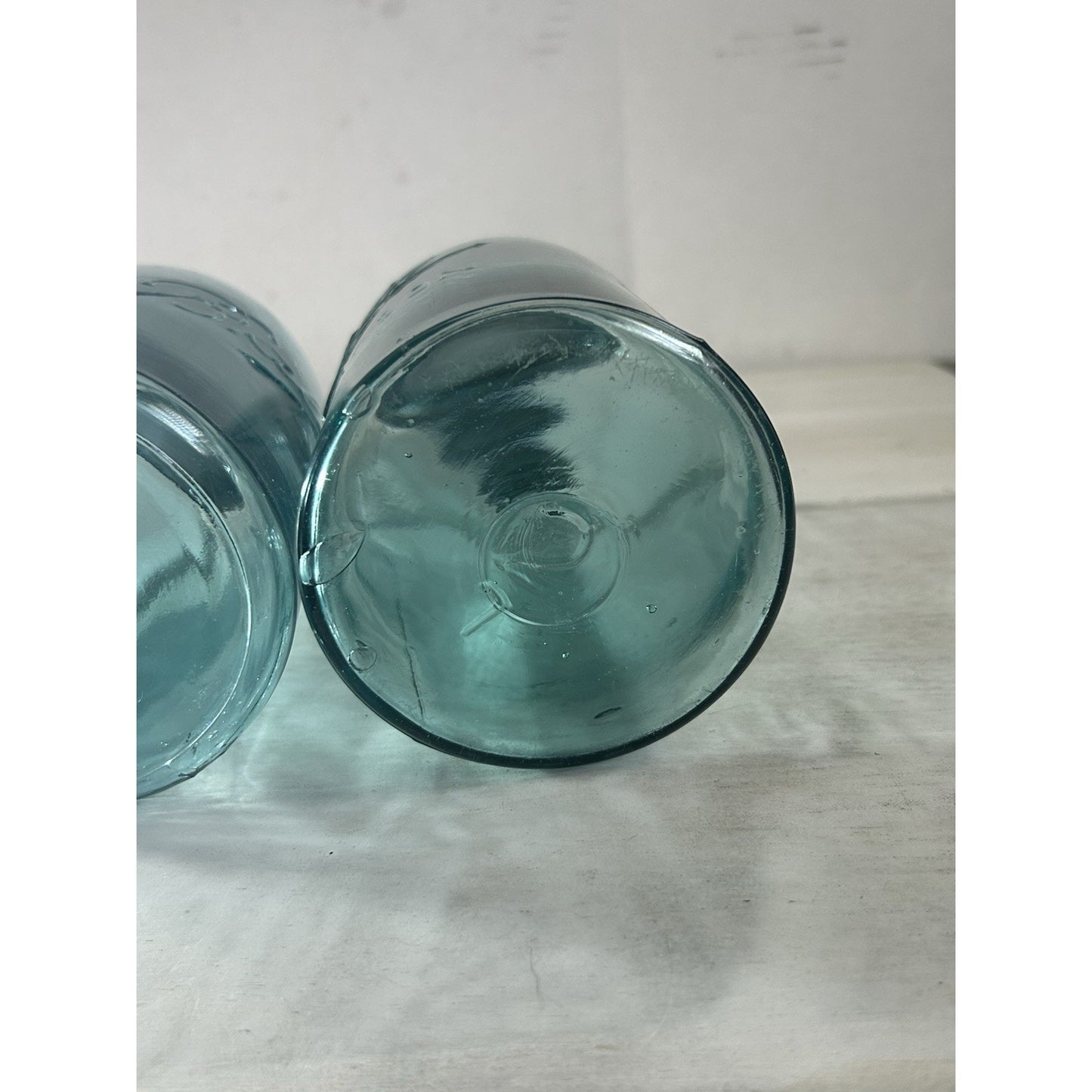 2 1920’s Vintage Ball Mason Jars – Triple L Logo – Quart – Aqua Blue – Zinc Lids