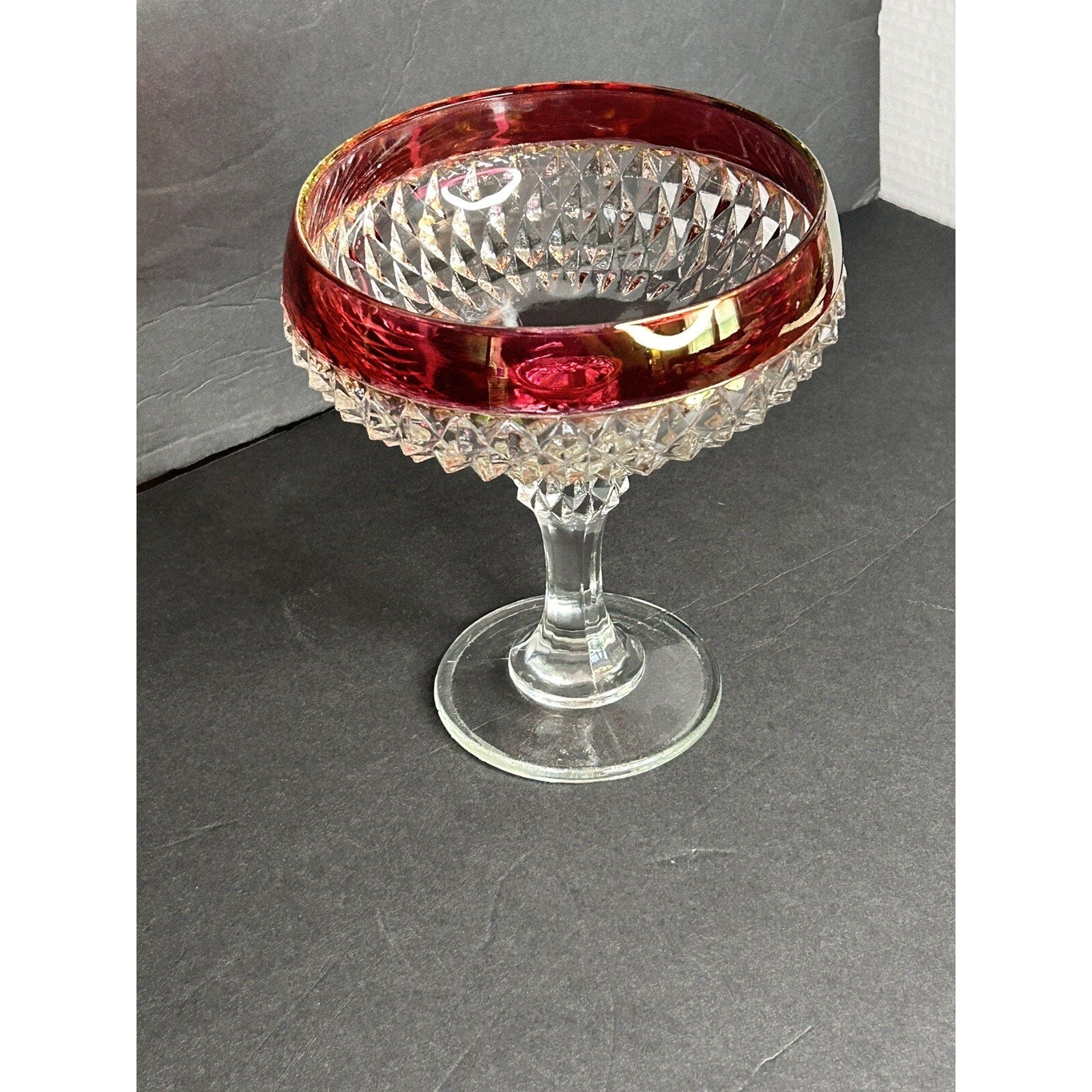 Indiana Glass Ruby Flash Diamond Point compote side view