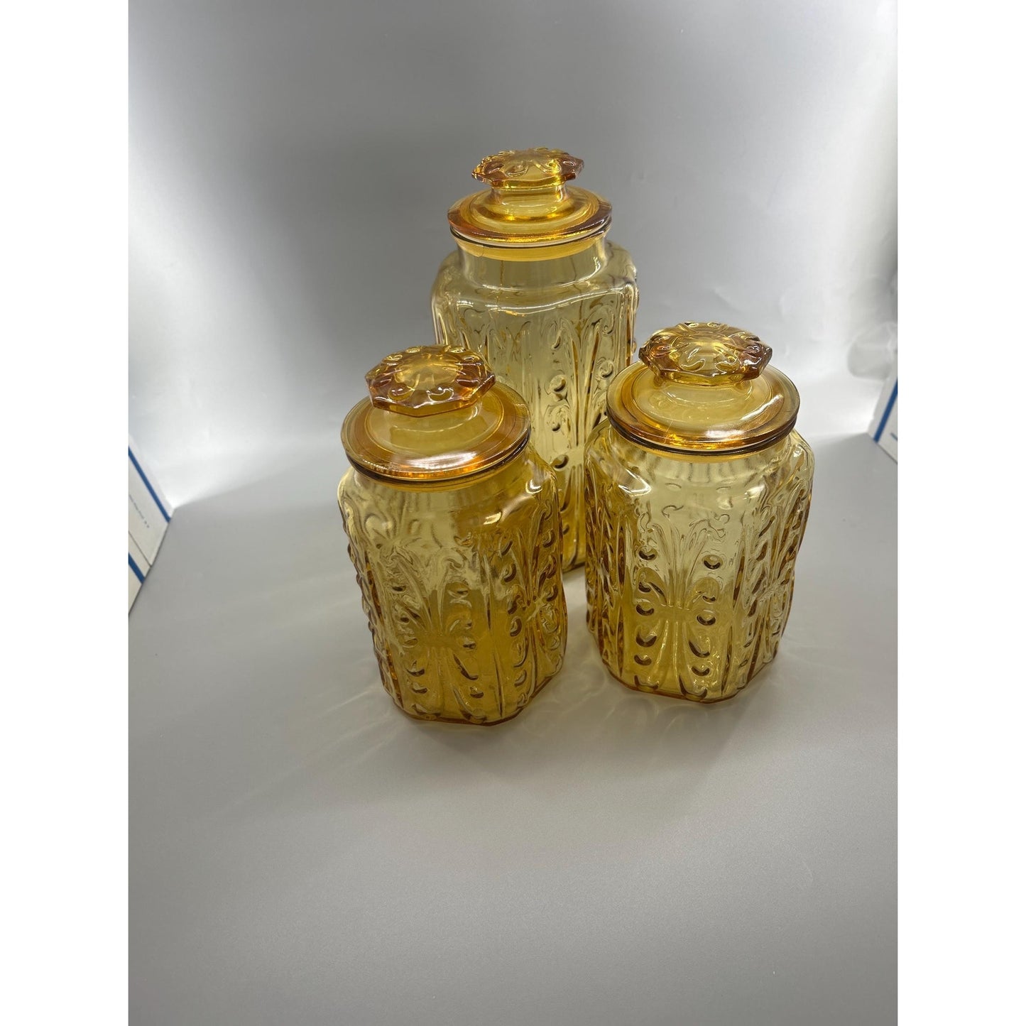 Indiana Honey Amber Glass Apothecary Jars Set of 3, Vintage MCM Kitchen Canisters, Retro Farmhouse Storage, Cookie Jar