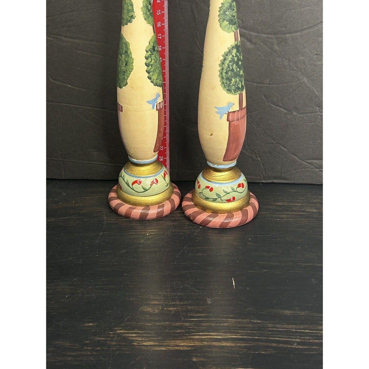 Folk Art Hand-Painted Wooden Candle Holders – Southwestern Bird Design