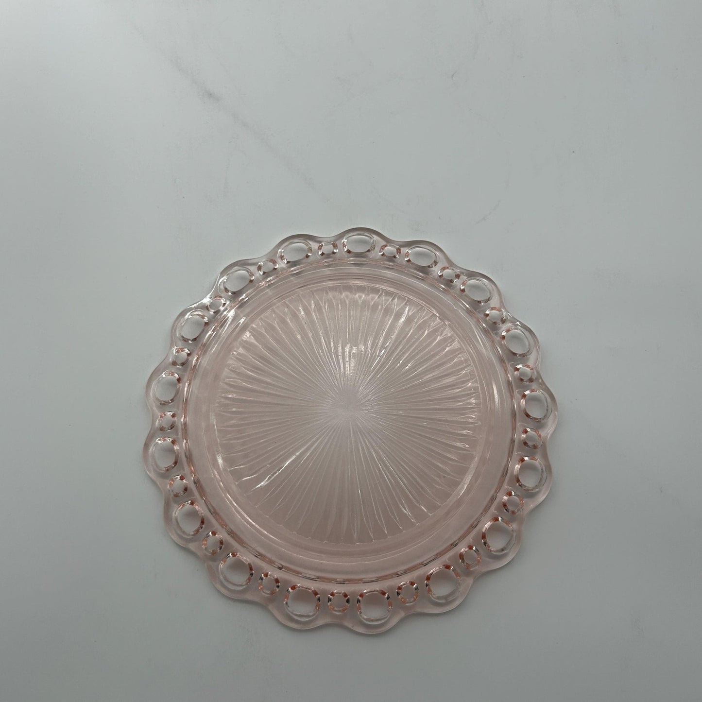 Pink Depression Glass Plate 1930s Art Deco Pressed Glass Serving Dish Scalloped Rim Vintage Collectible Glassware