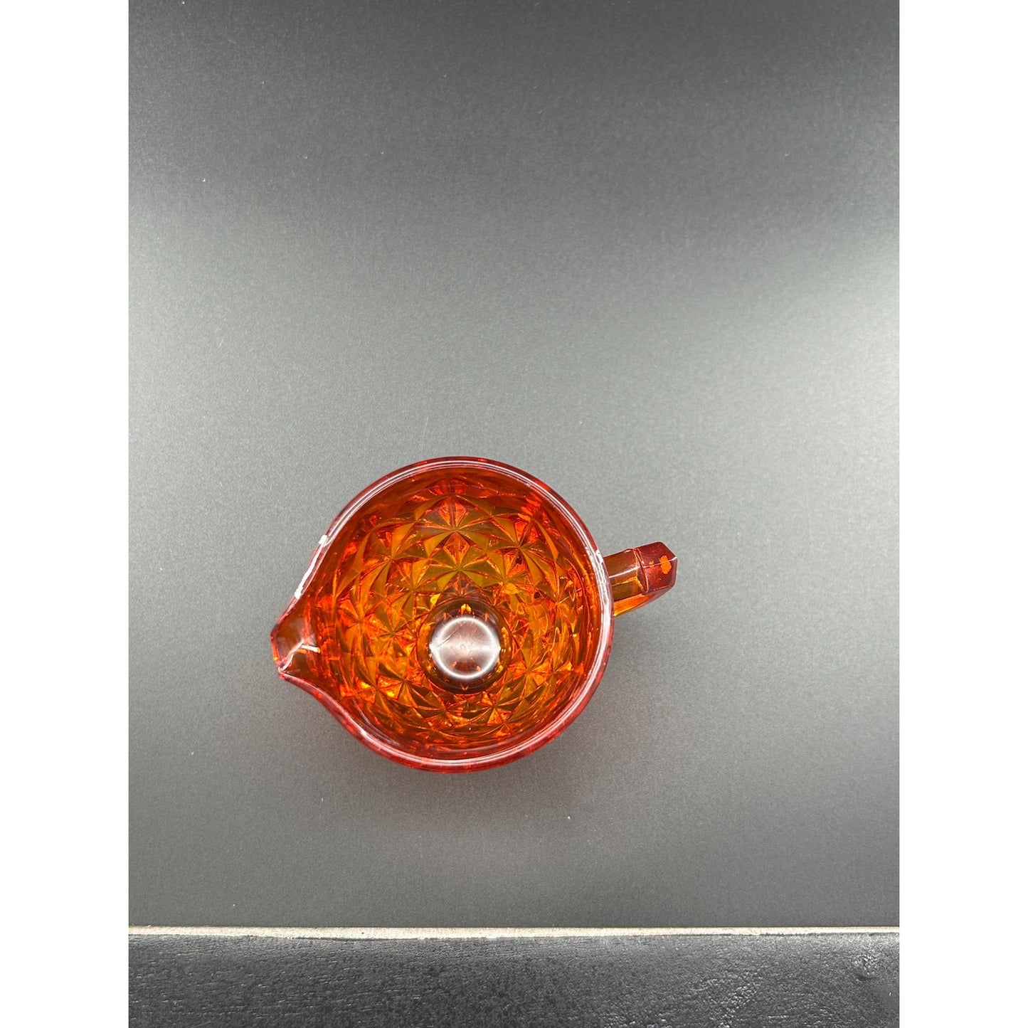 Vintage Amberina Glass Creamer | UV Reactive | Diamond Cut Pressed Glass | Footed Cream Pitcher