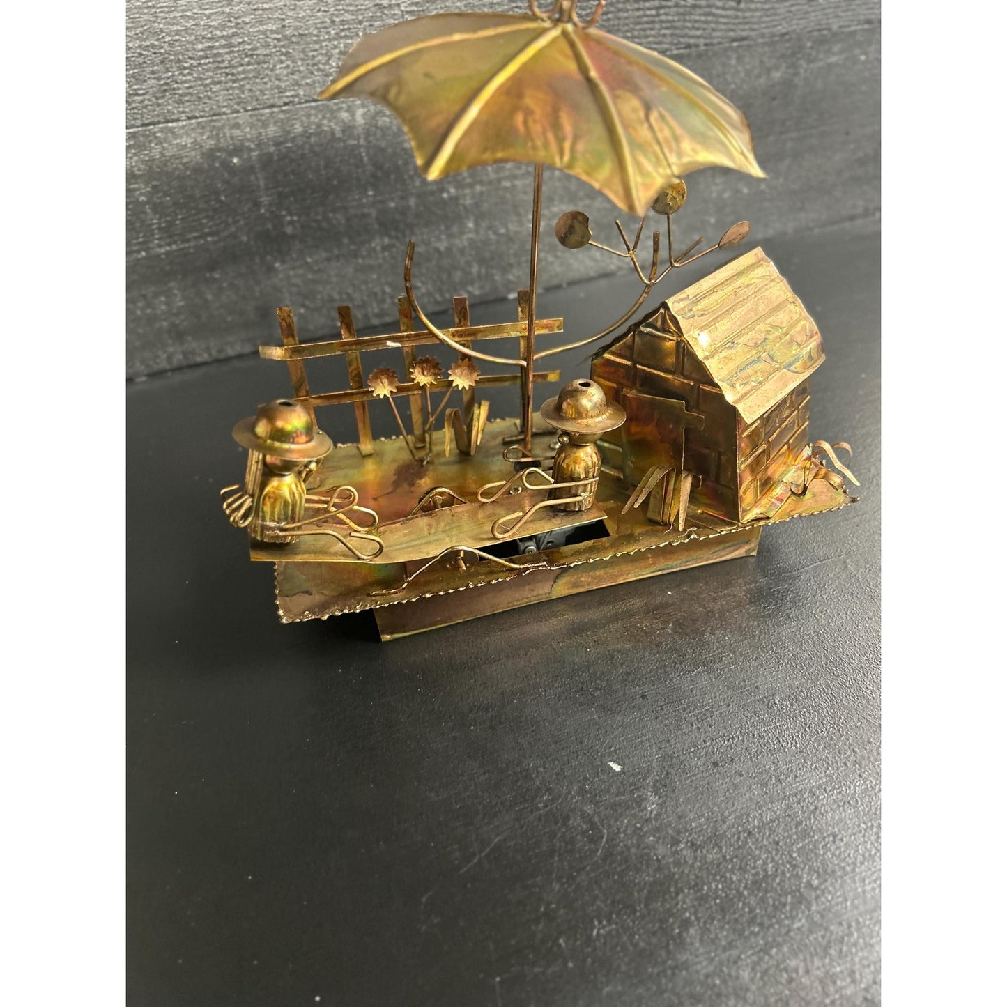 Vintage Berkeley Designs Brass Kinetic Music Box • Working TOYO Movement • Moving Figures Garden Scene • “It’s a Small World” Sculpture rare