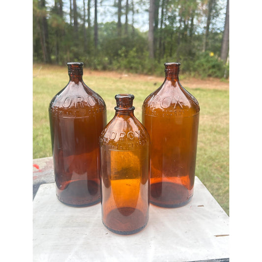 Vintage Amber Glass Clorox Bottle Set • Embossed Diamond Logo, Farmhouse Decor • Farmhouse Decor • Rustic Decor • Primitive Decor
