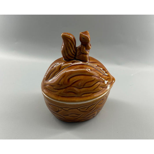 Vintage Style Squirrel Covered Candy Dish Brown Glaze Ceramic Nut Bowl Fall Autumn Woodland Kitchen Decor Rustic Thanksgiving Table Accent