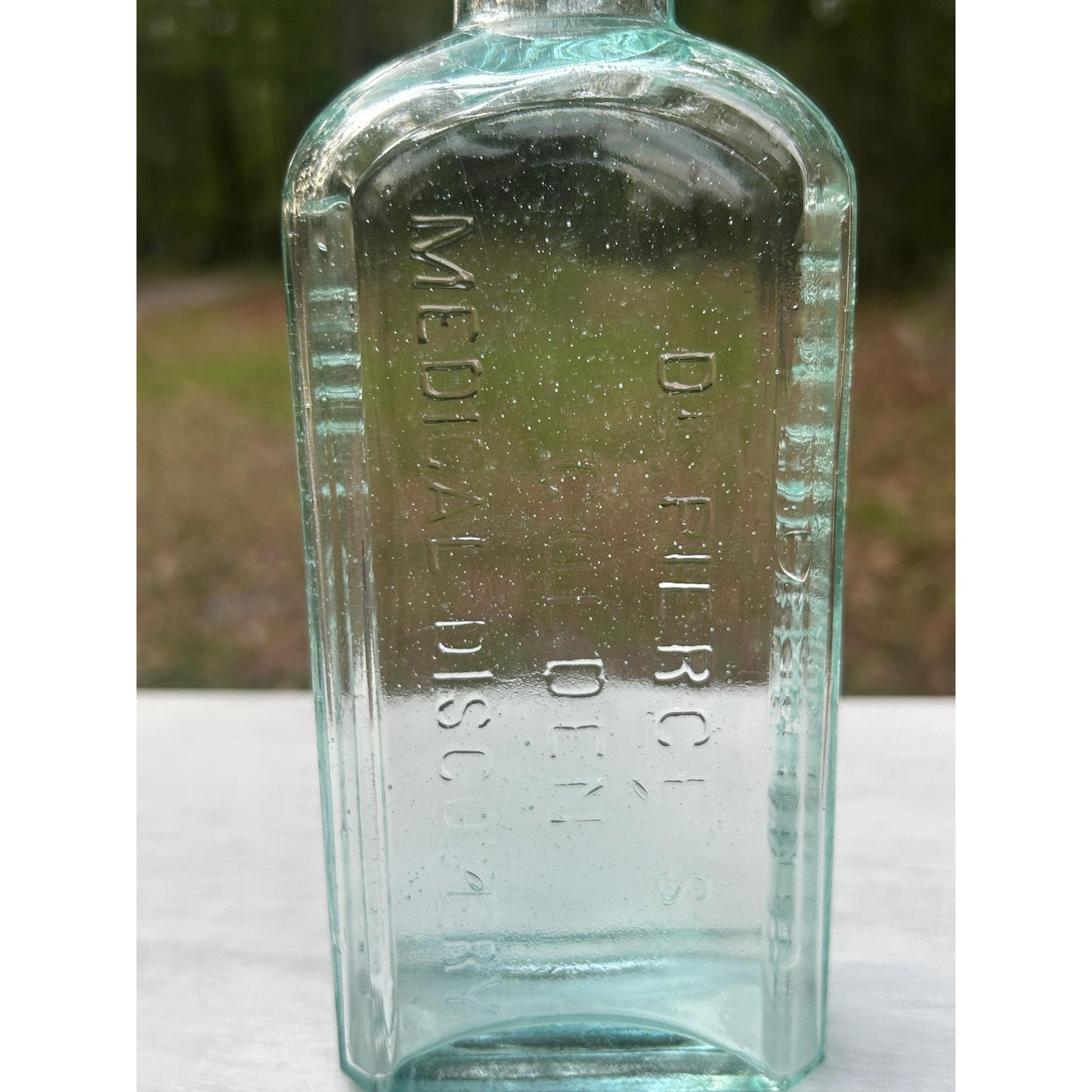Antique Dr Pierce Golden Medical Discovery Applied Top Aqua Hand Blown Patent Medicine Bottle Buffalo NY 1880s Seed Bubbles