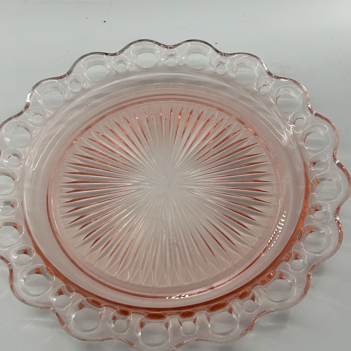 Pink Depression Glass Plate 1930s Art Deco Pressed Glass Serving Dish Scalloped Rim Vintage Collectible Glassware