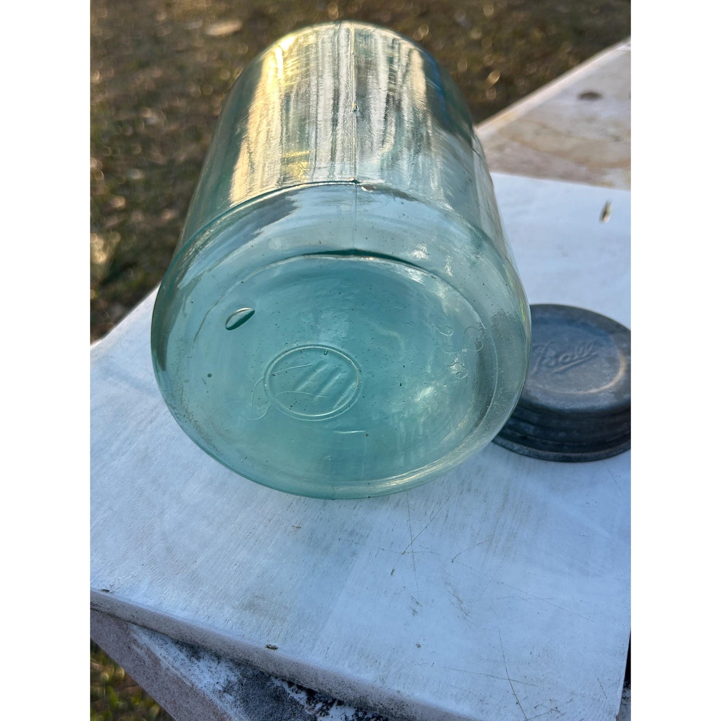 Antique Ball Triple L Half Gallon Aqua Mason Jar 1900–1910 Early Script Ball Bros Original Zinc Lid