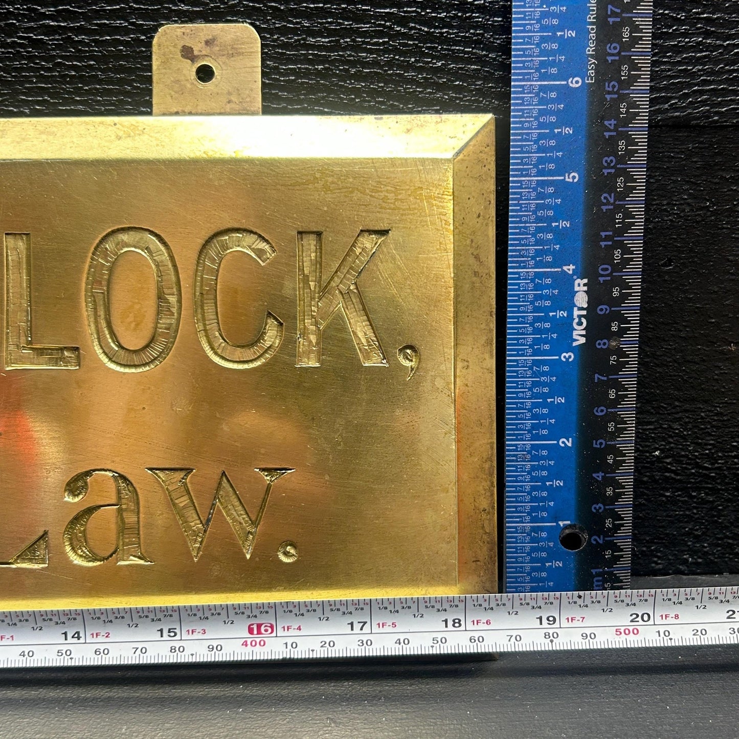 Restored Antique Brass Lawyer Sign – GEORGE A. BULLOCK Attorney at Law Plaque – Early 1900s Engraved Brass Law Office Sign. gorgeous shine!