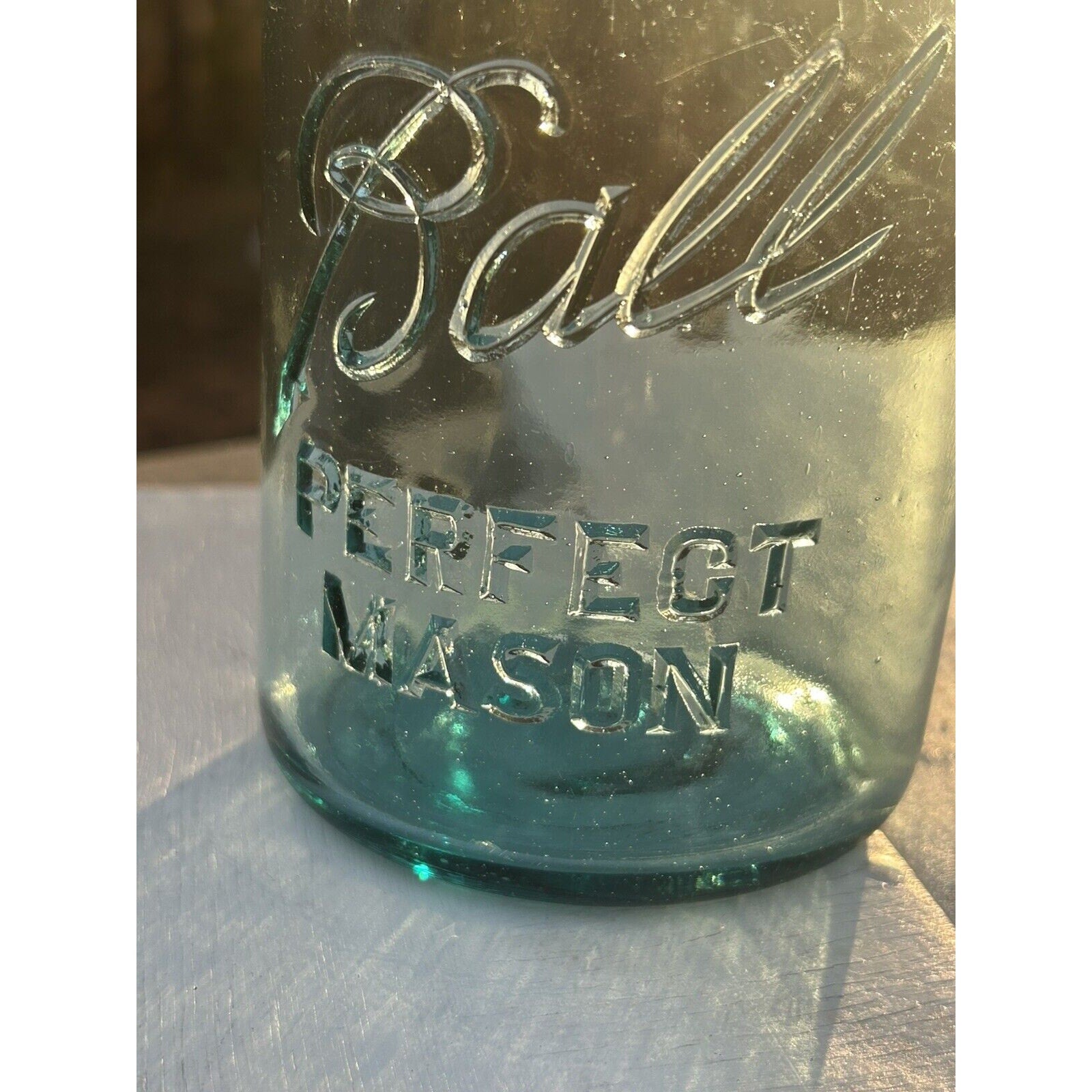 Rare Ball Perfect Mason blue 1920s jar mold 9 base mark