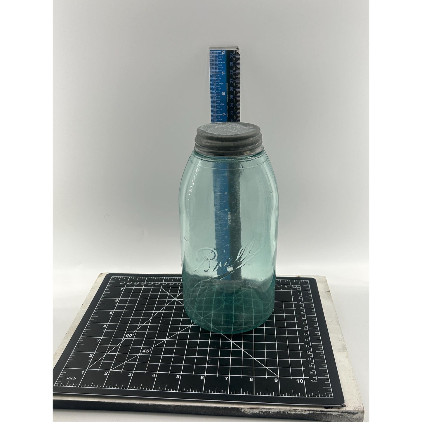 Antique Ball Triple L Half Gallon Aqua Mason Jar 1900–1910 Early Script Ball Bros Original Zinc Lid
