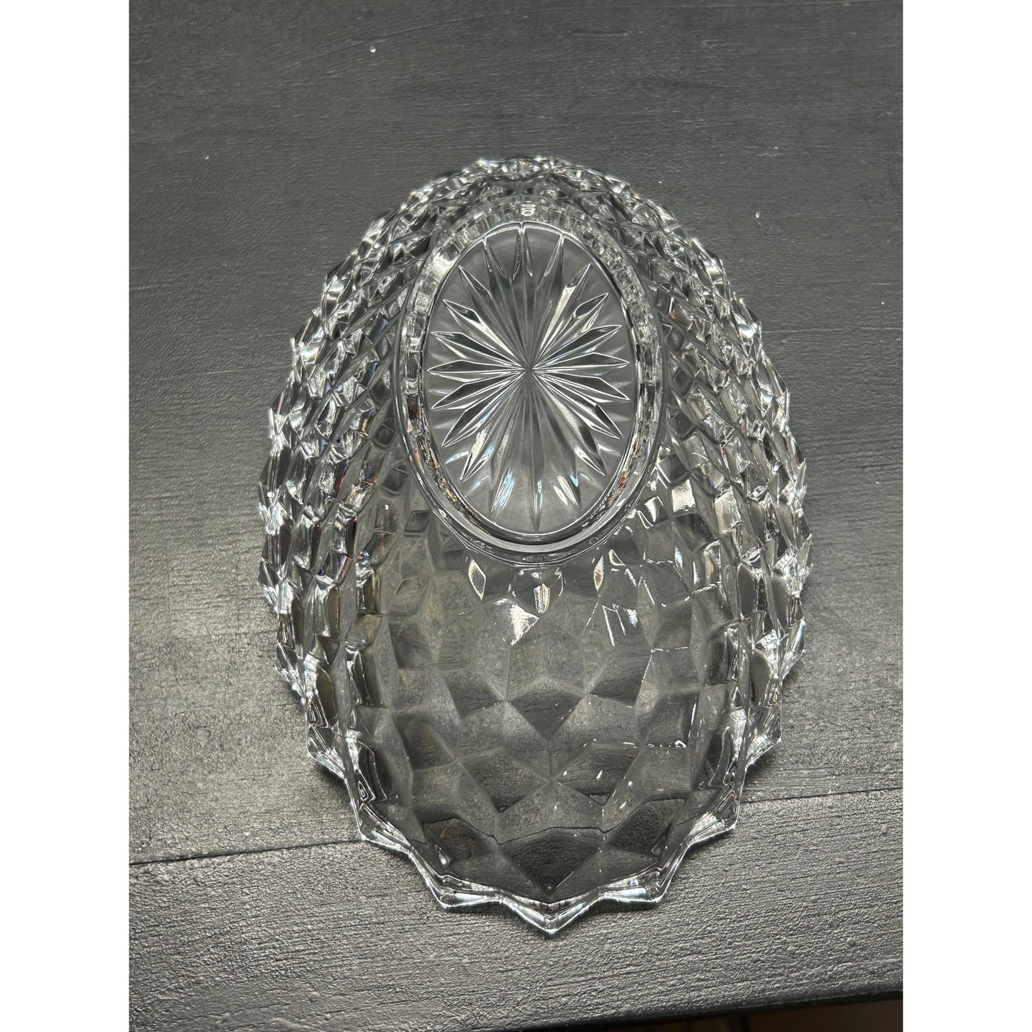 Vintage Fostoria American Clear Glass Oval Serving Bowl • Pressed Glass Cube Pattern • 9” Fruit or Salad Bowl • Elegant Tableware. Brilliant