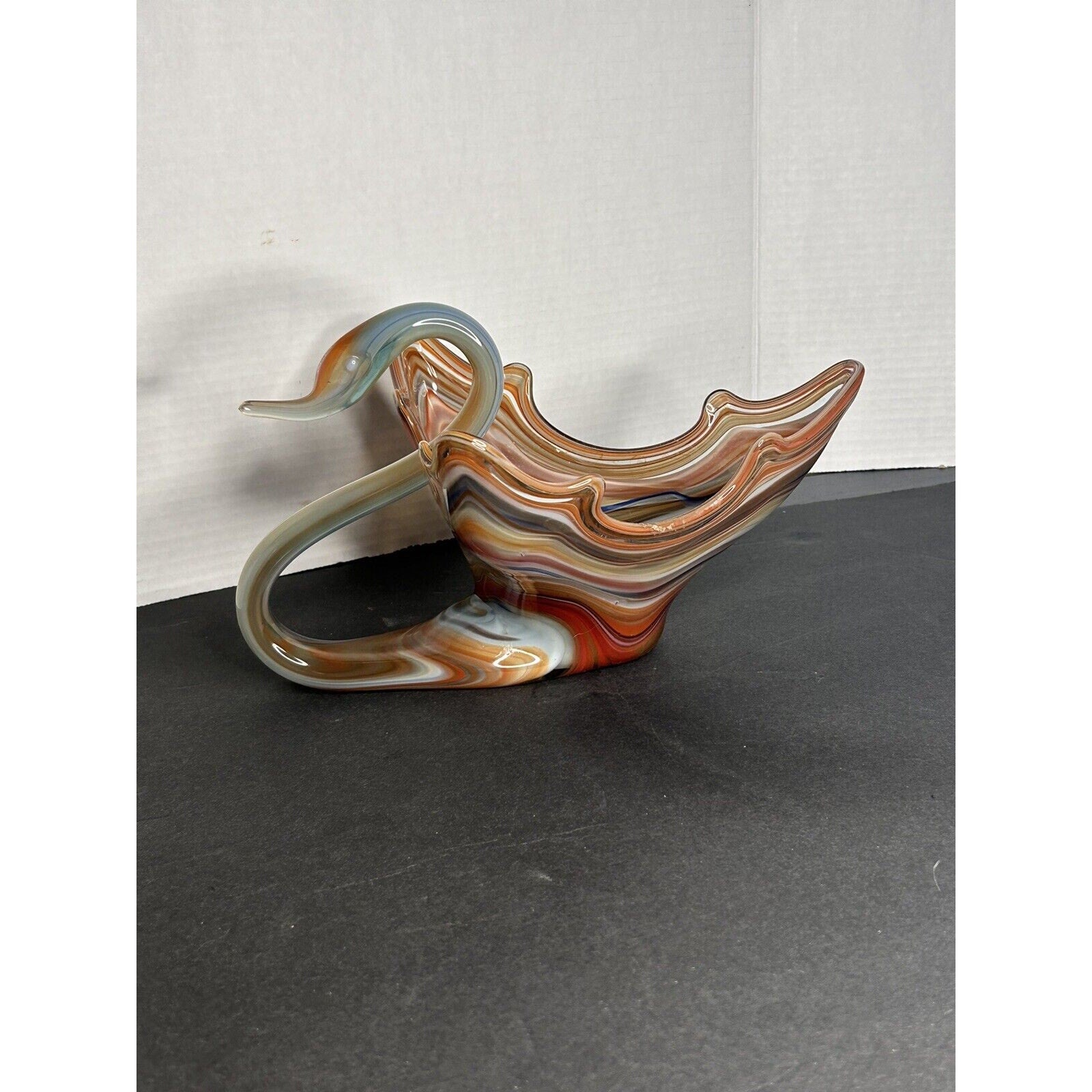 Murano style glass swan candy dish base detail MCM