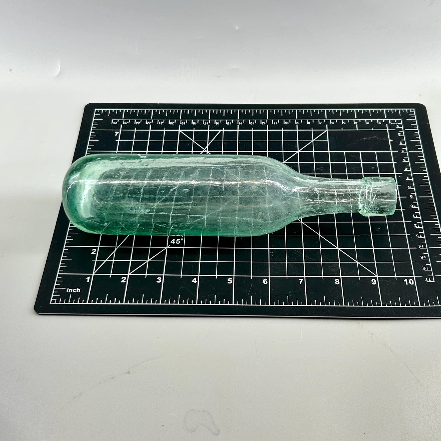 Antique Rare Aqua Whiskey Bottle c1870-1885 Applied Collar Hand Blown Whittle Glass Deep Push Up Base. Scarce find.