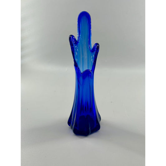 Vintage Cobalt Blue Swung Art Glass Vase — Cactus Form Stretch Glass — Bold Color Tall Silhouette — MCM Retro Decor