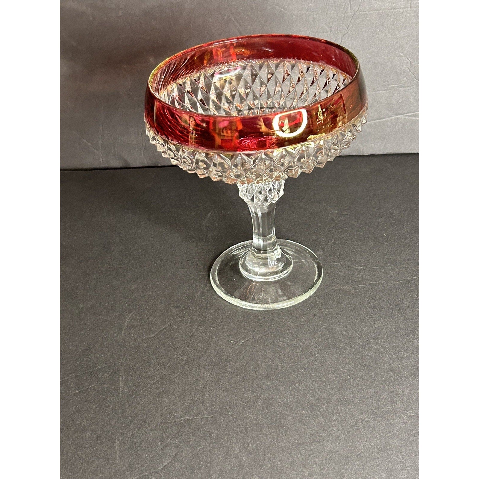 Vintage ruby flash diamond point pedestal candy dish base