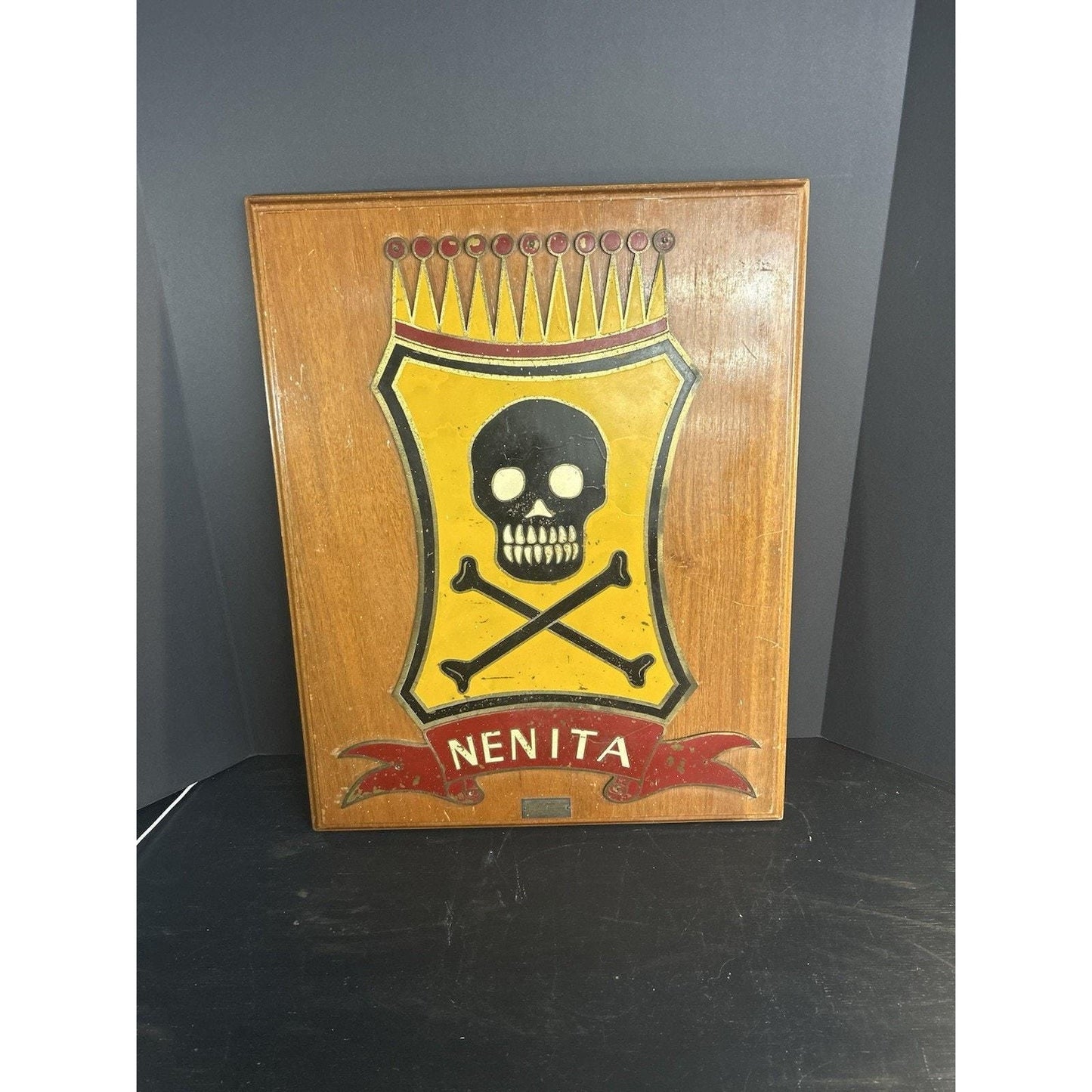 Philippine Nenita Unit Skull & Crossbones Plaque El Oro Military Jeweler Manila Cold War Era Cast Metal. 7th Battalion Combat Team